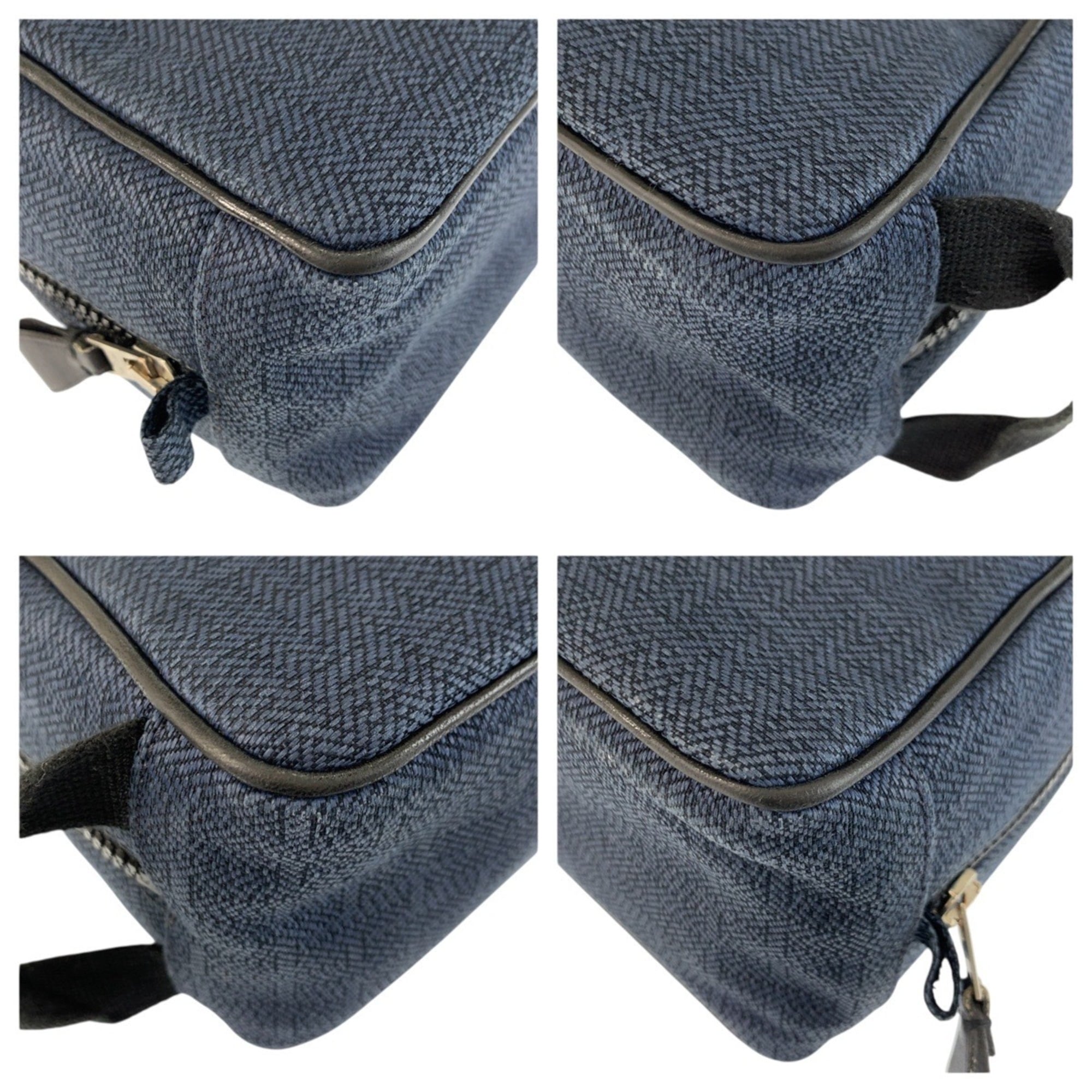 Hermes Black Navy Toile Chevron Clutch Bag Handbag Pouch (Pre-Owned)