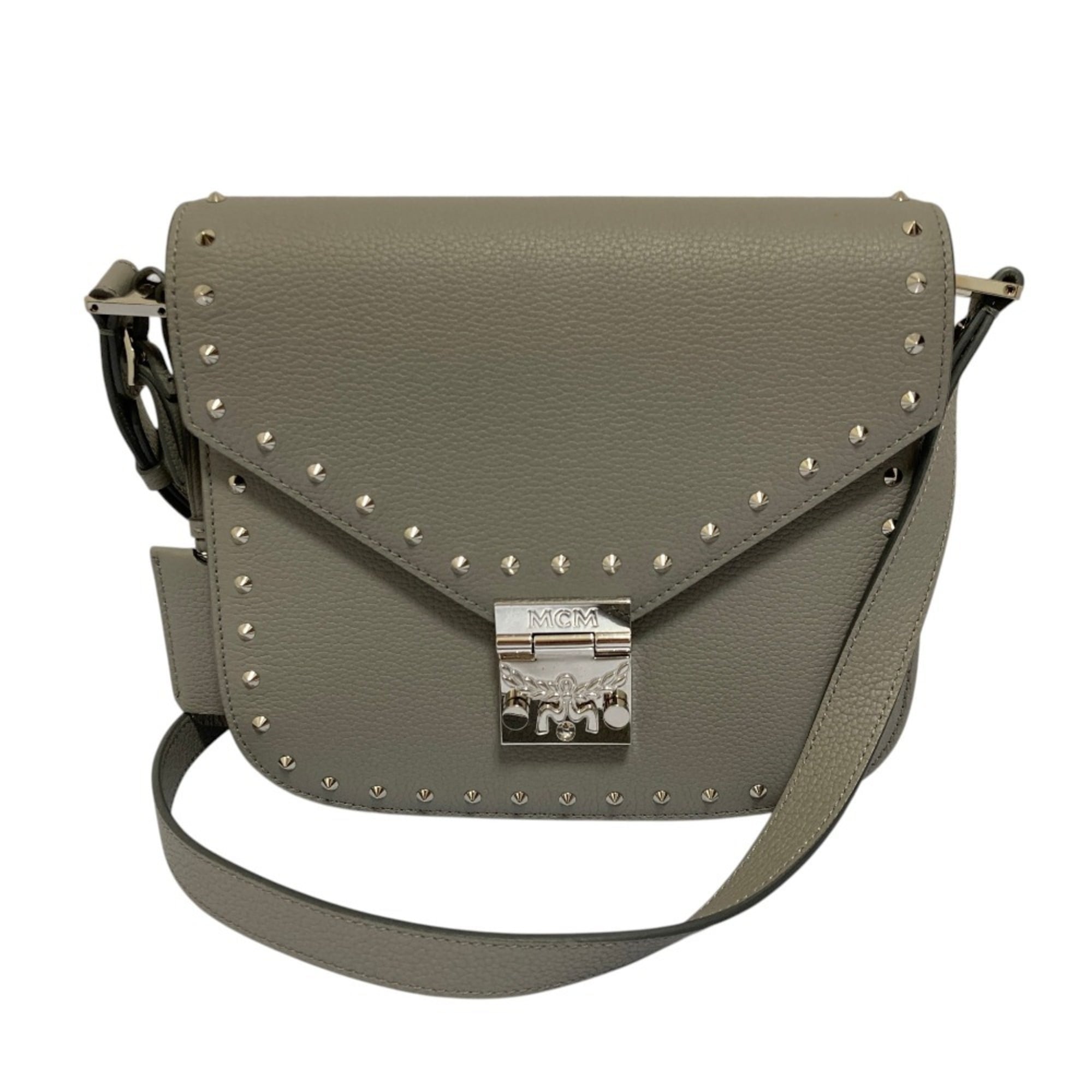 Mcm Gray Leather Shoulder Bag (Pre-Owned)