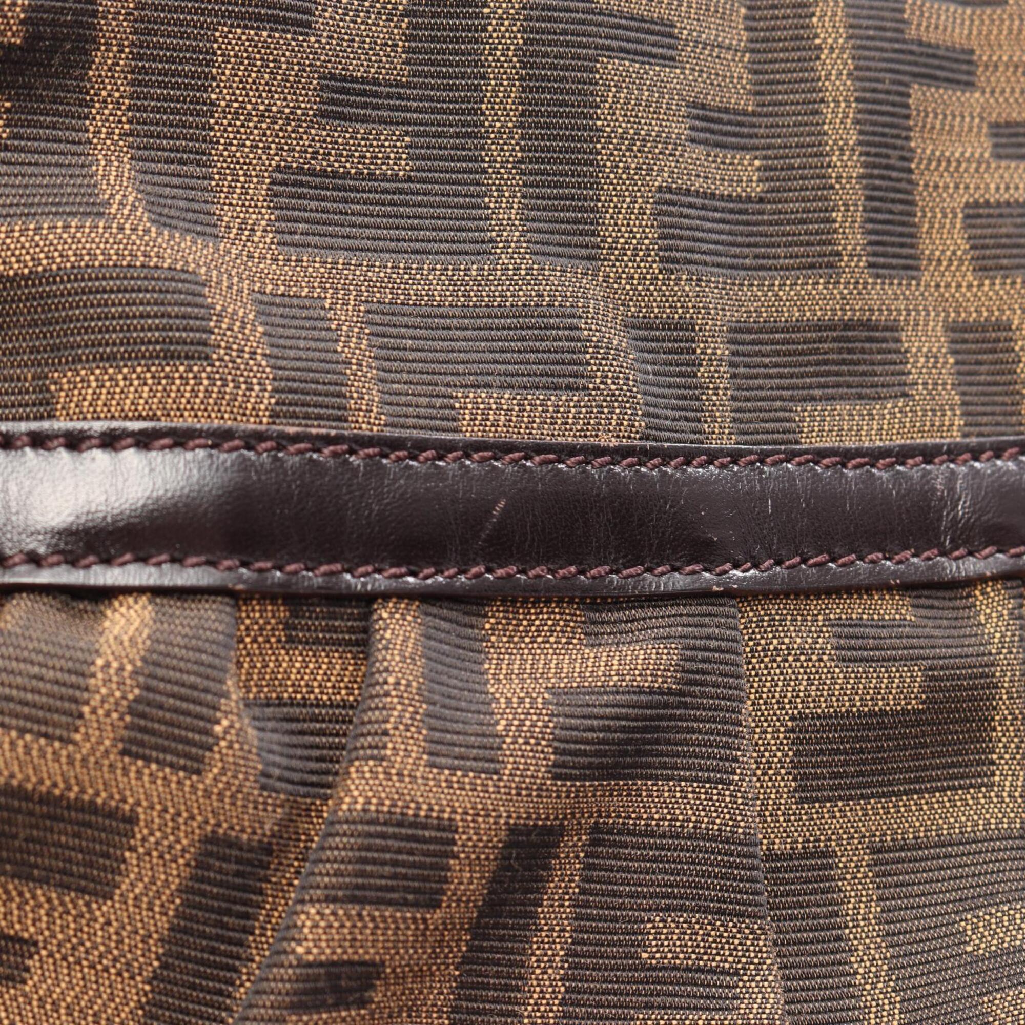 Fendi Black Brown Canvas Leather Handbag Shoulder Bag (Pre-Owned)