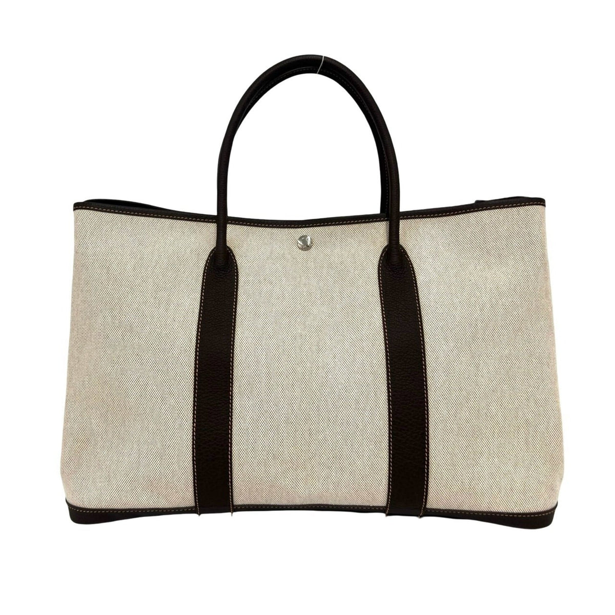 Hermes Brown Ivory Toile H Buffalo Leather Handbag Tote Bag (Pre-Owned)