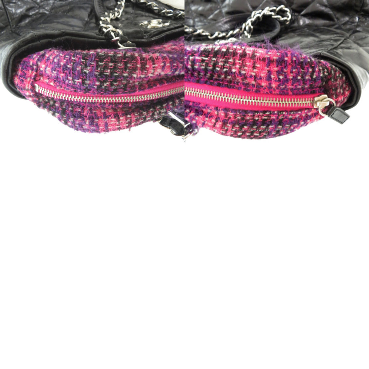 Chanel Black Pink Leather Tweed Handbag (Pre-Owned)