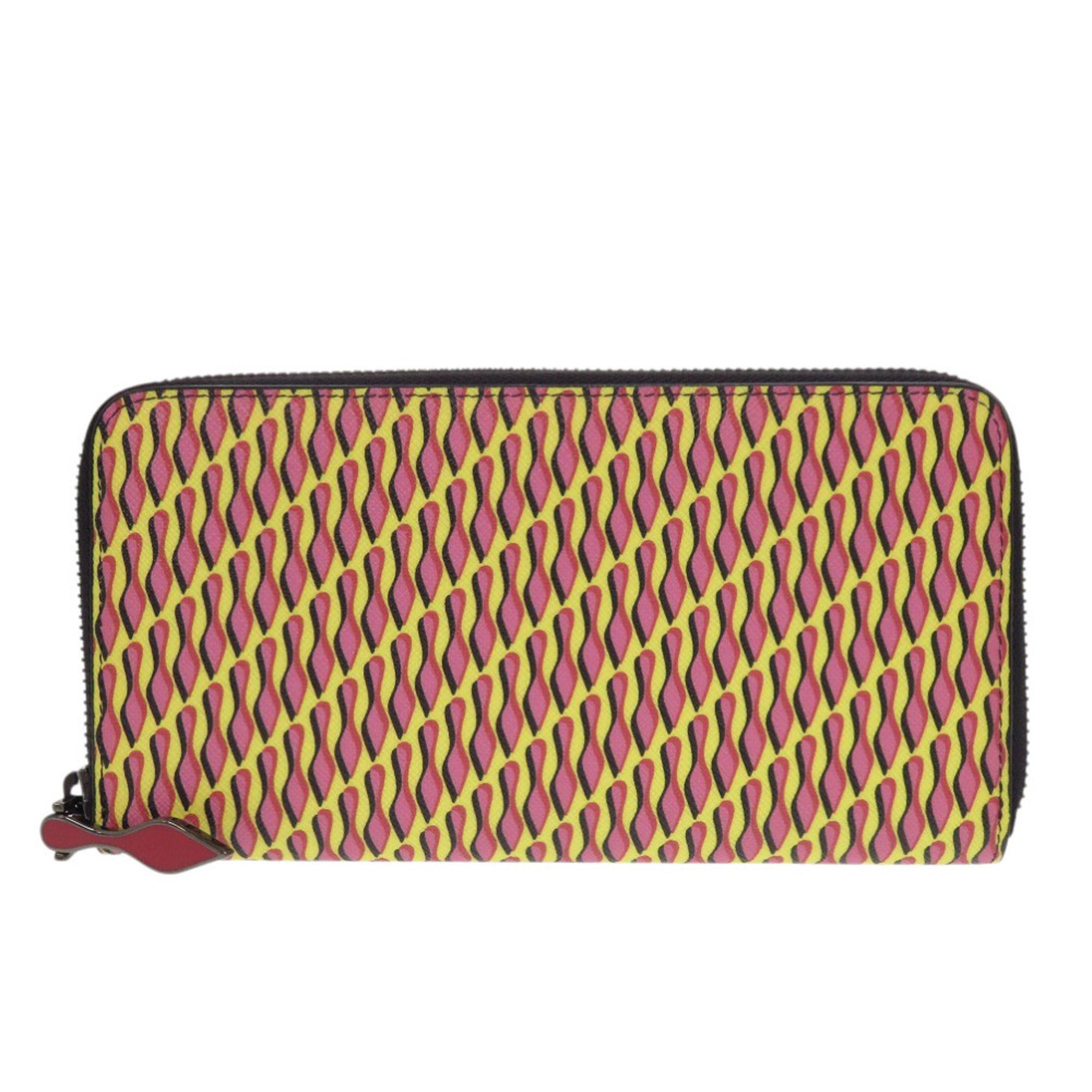 Christian Louboutin Pink Yellow Pvc Leather Long Wallet (Bi-Fold) (Pre-Owned)