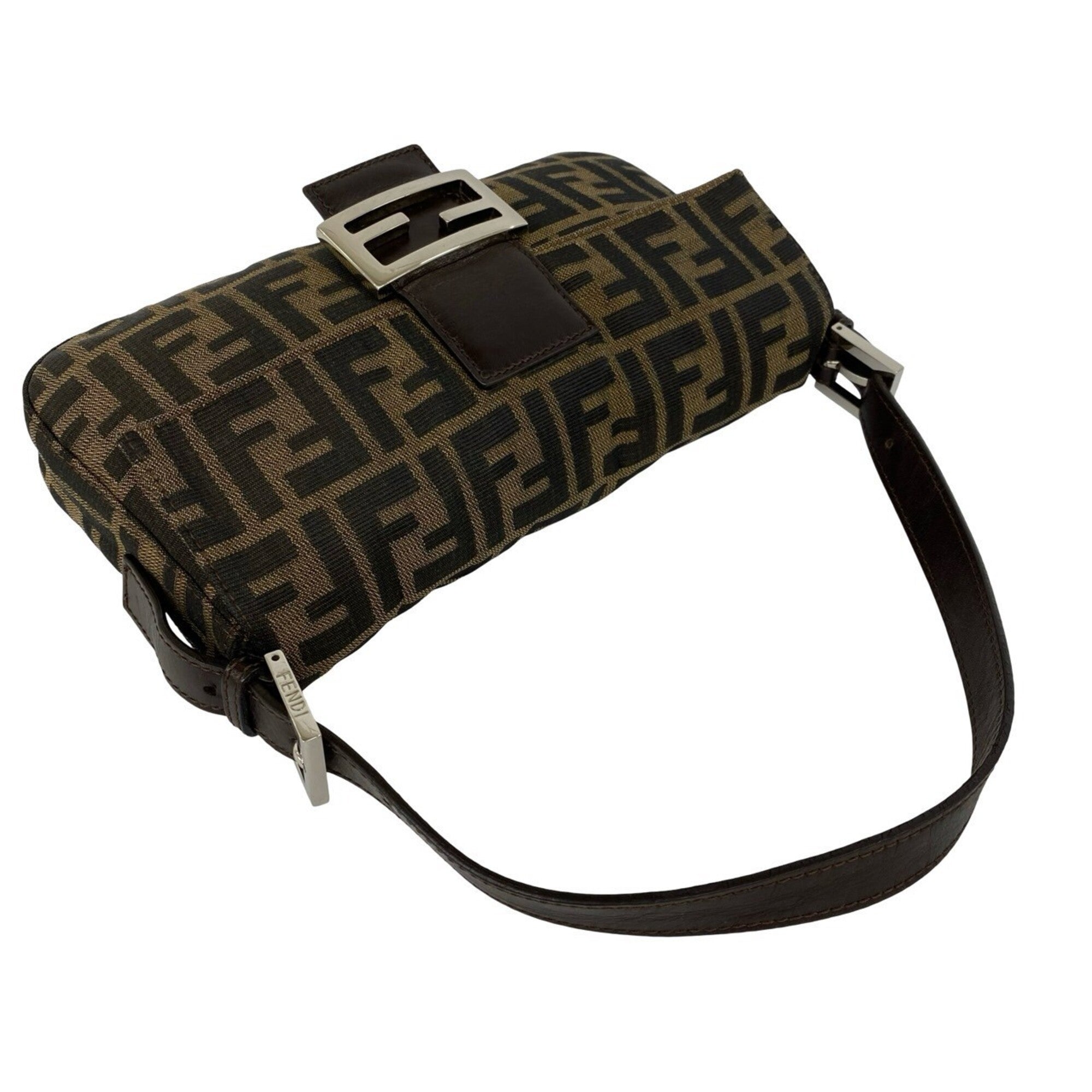Fendi Black Brown Canvas Leather Handbag (Pre-Owned)