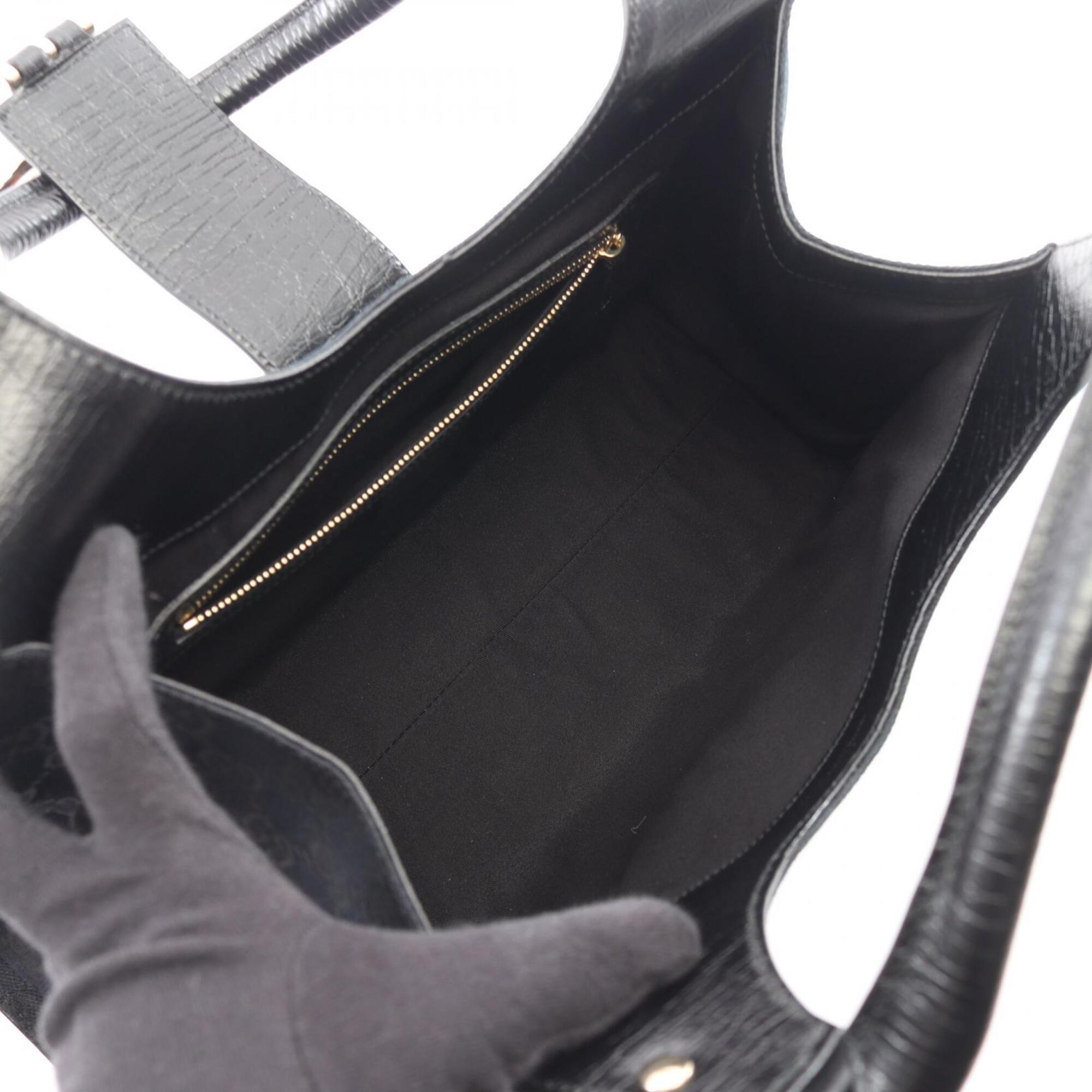 Gucci Black Multi-Color Canvas Leather Handbag (Pre-Owned)