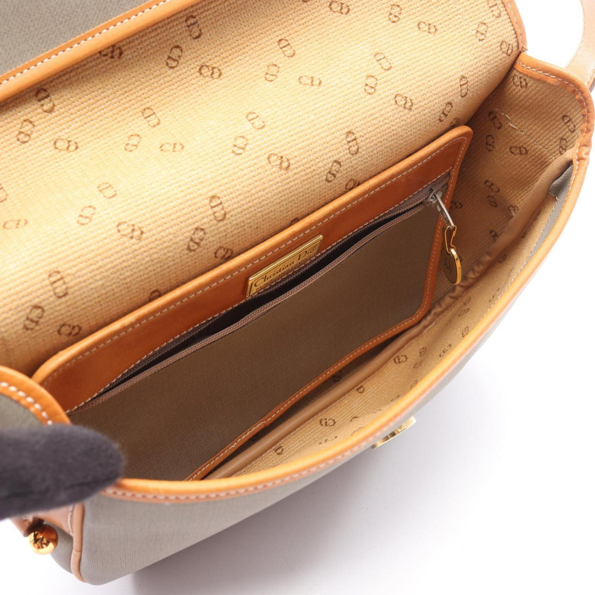 Christian Dior Brown Gray Coated Canvas Leather Handbag Shoulder Bag (Pre-Owned)