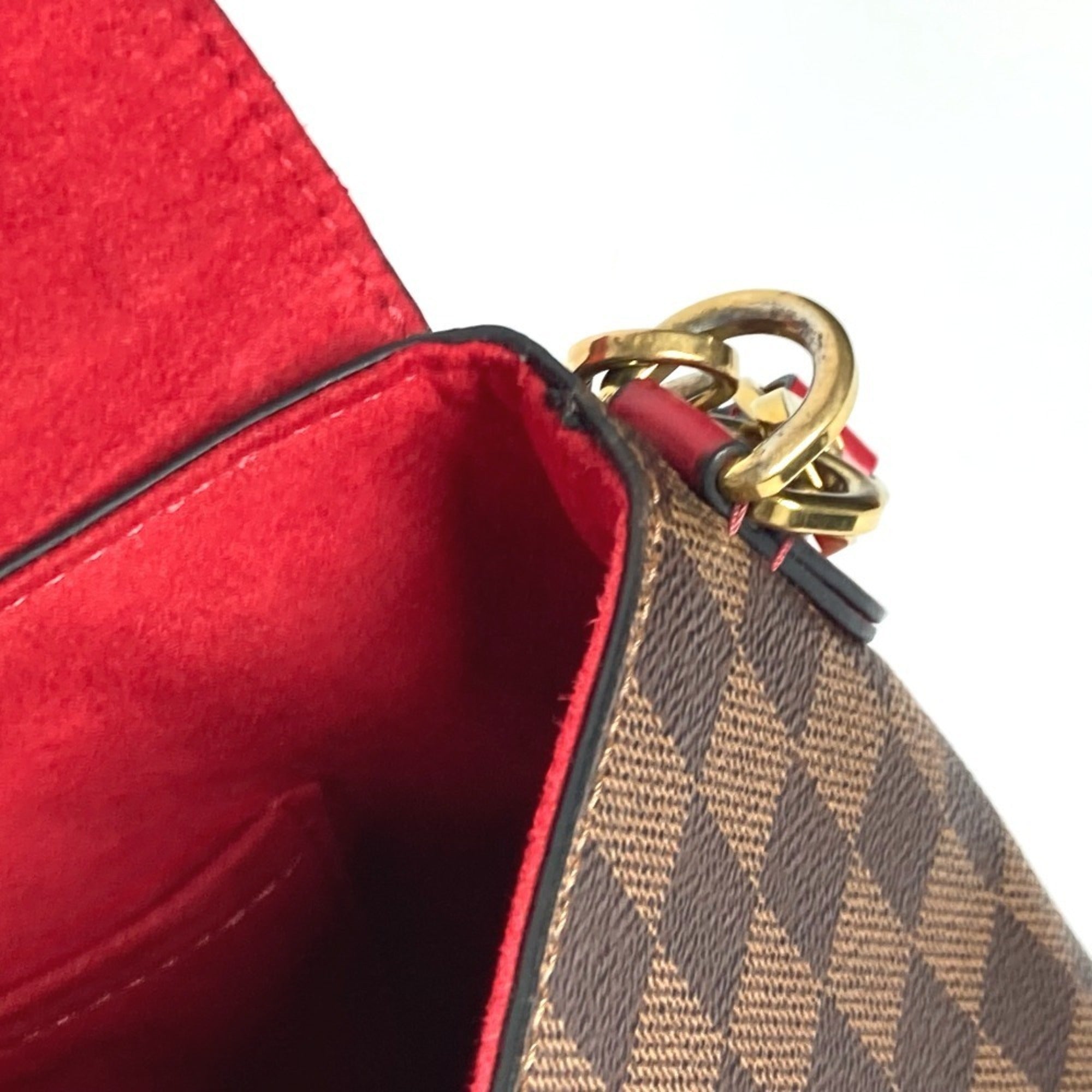 Louis Vuitton Brown Damier Canvas Ebene Galle Red Color Damier Canvas Handbag Shoulder Bag Tote Bag (Pre-Owned)