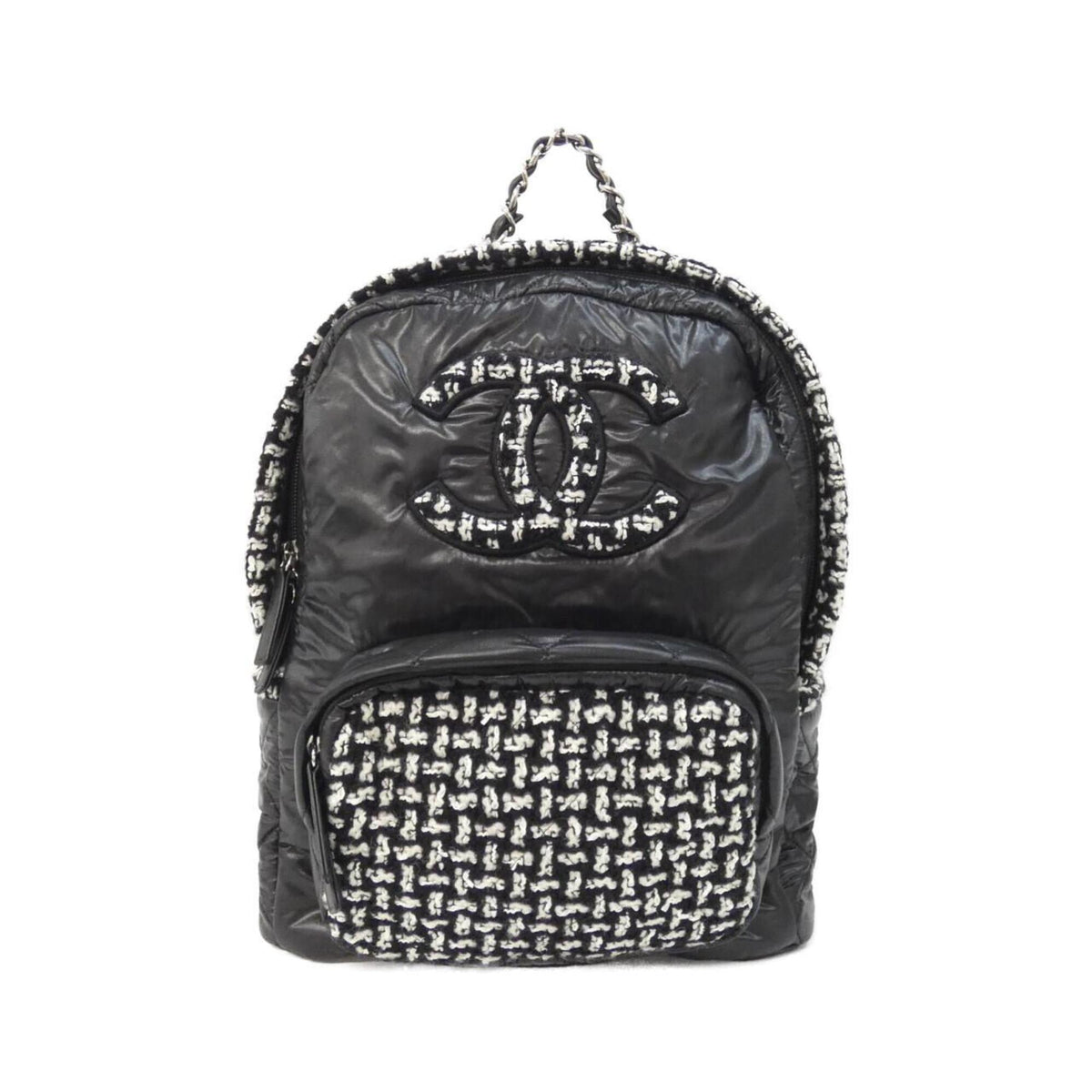 Chanel Black White Nylon Tweed Backpack (Pre-Owned)