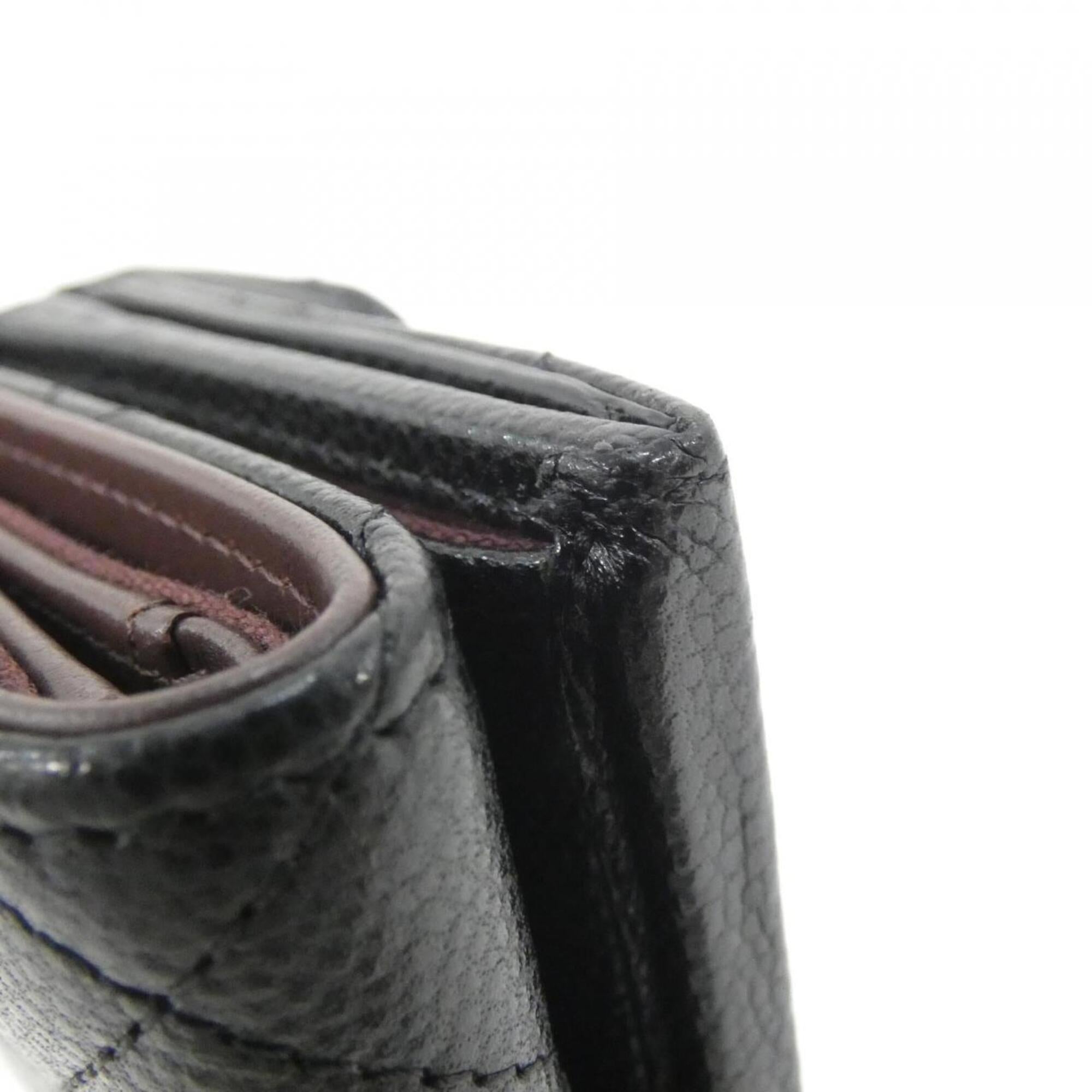 Chanel Black Bordeaux Grained Calfskin Wallet (Tri-Fold) (Pre-Owned)