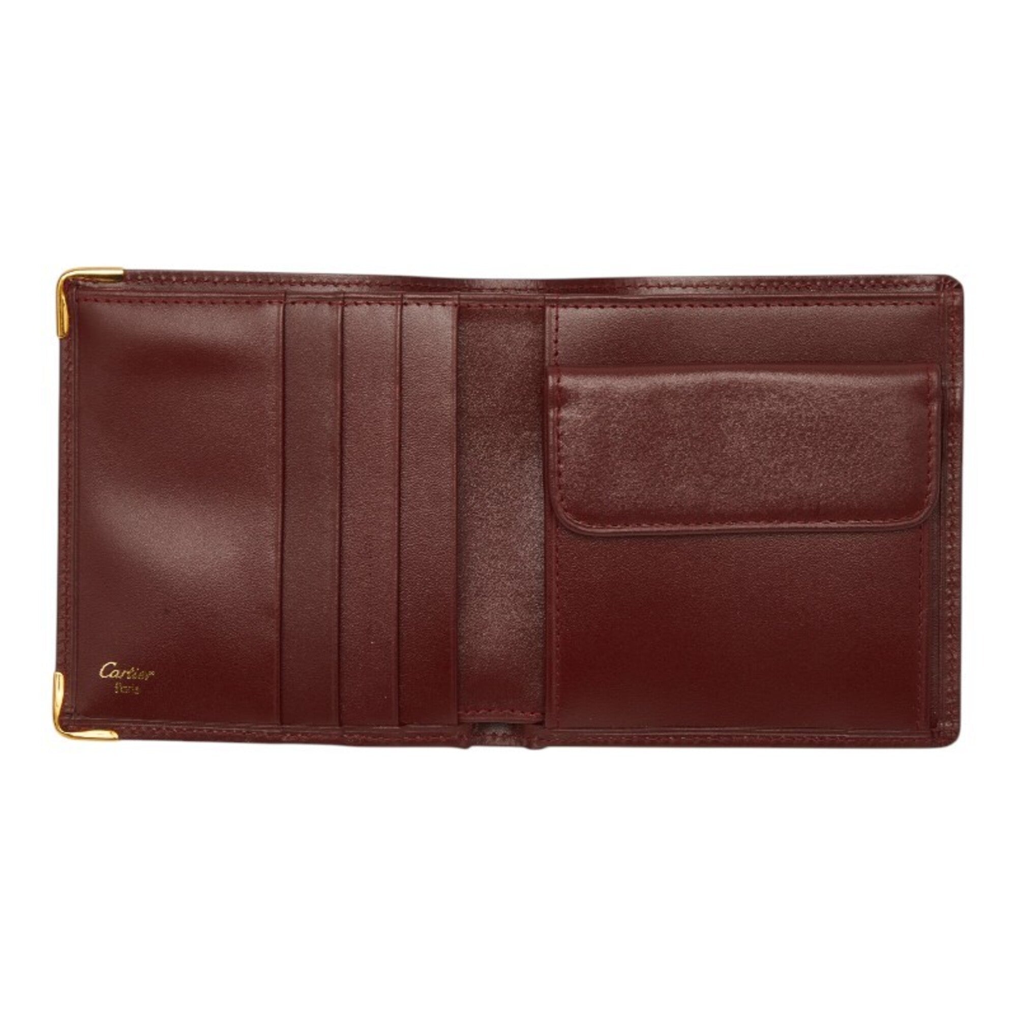 Cartier Red Color Wine Red Leather Wallet (Bi-Fold) (Pre-Owned)