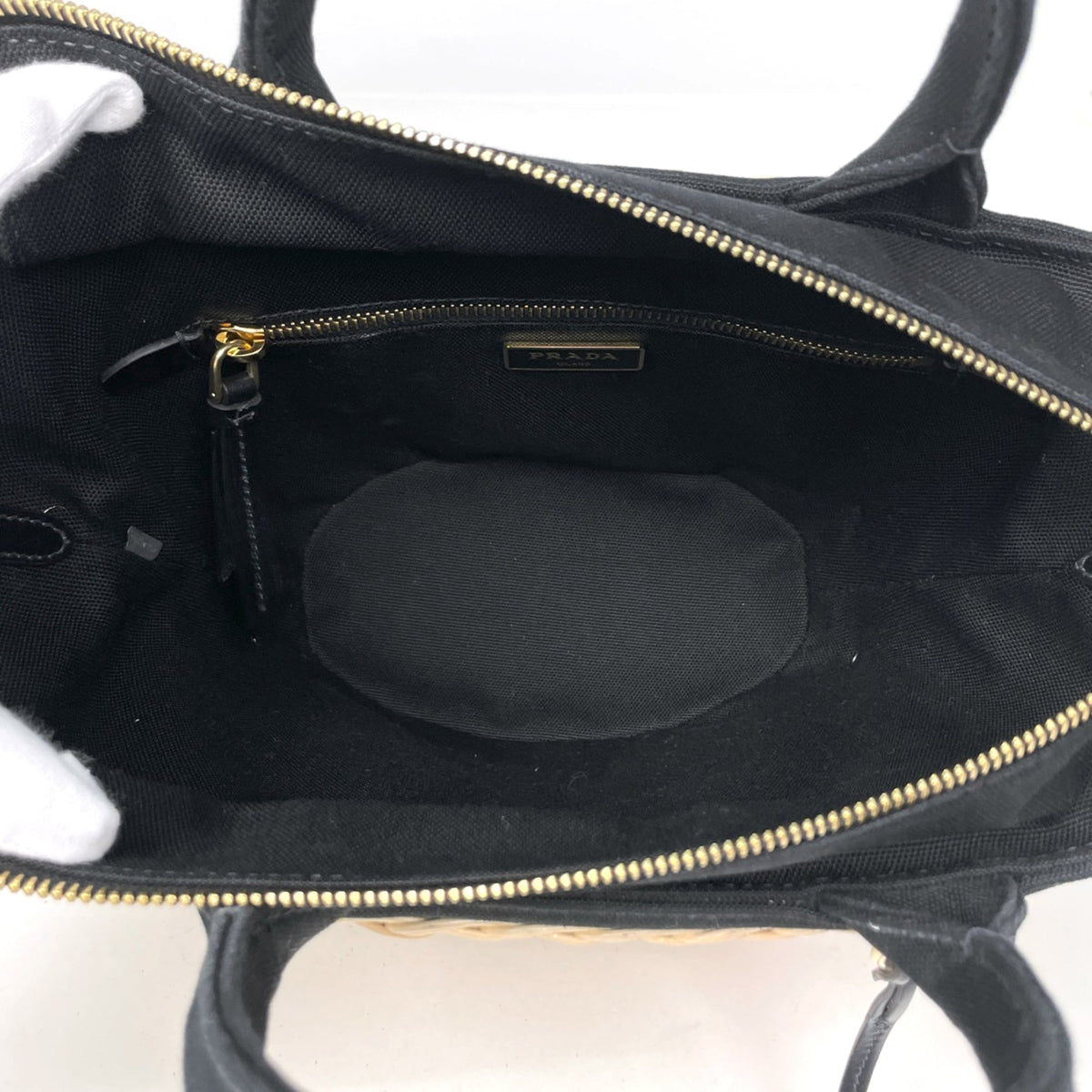 Prada Beige Black Canvas Handbag (Pre-Owned)