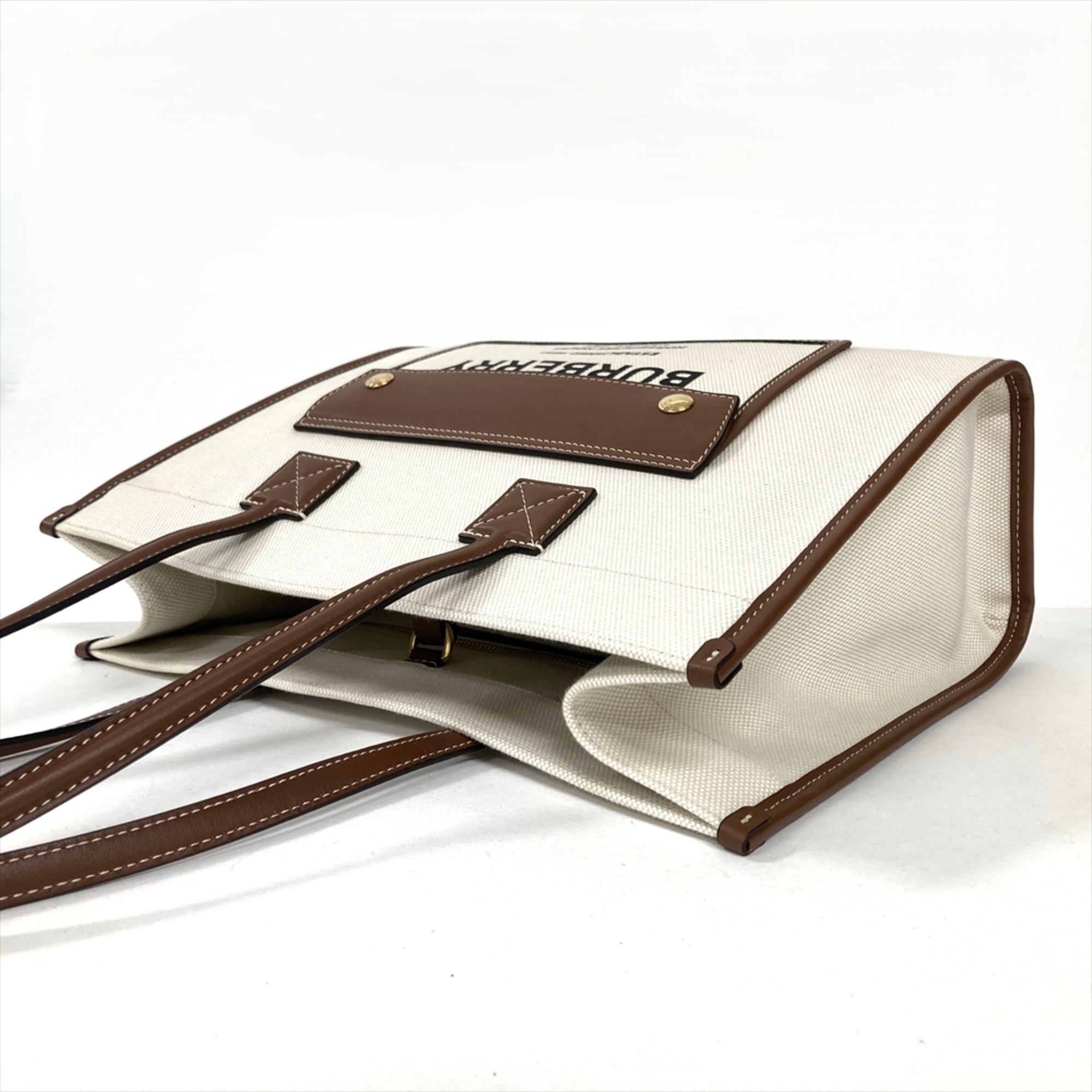 Burberry Beige Cotton Leather Linen Tote Bag (Pre-Owned)