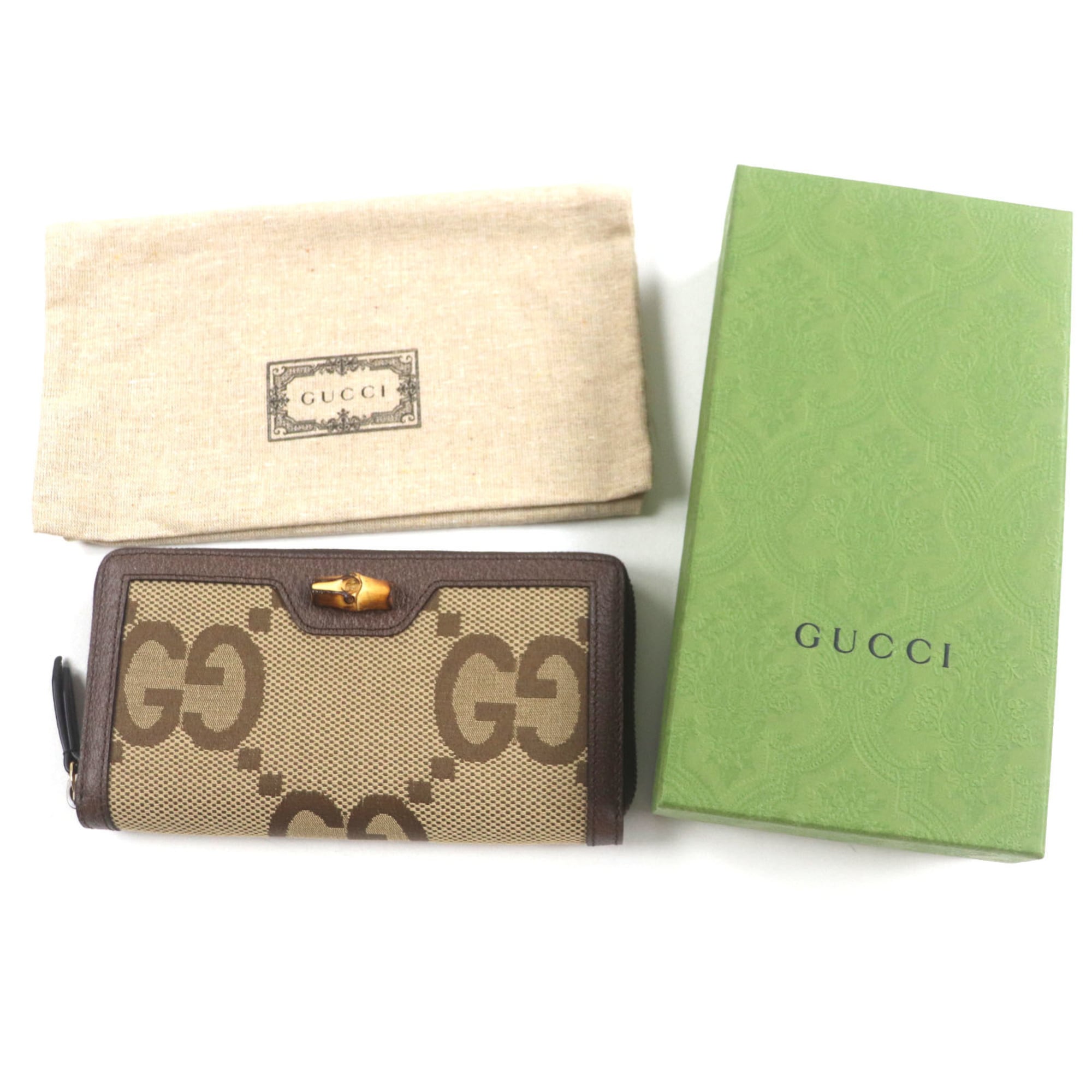 Gucci Bamboo Beige Brown Bamboo Gg Canvas Long Wallet (Bi-Fold) (Pre-Owned)