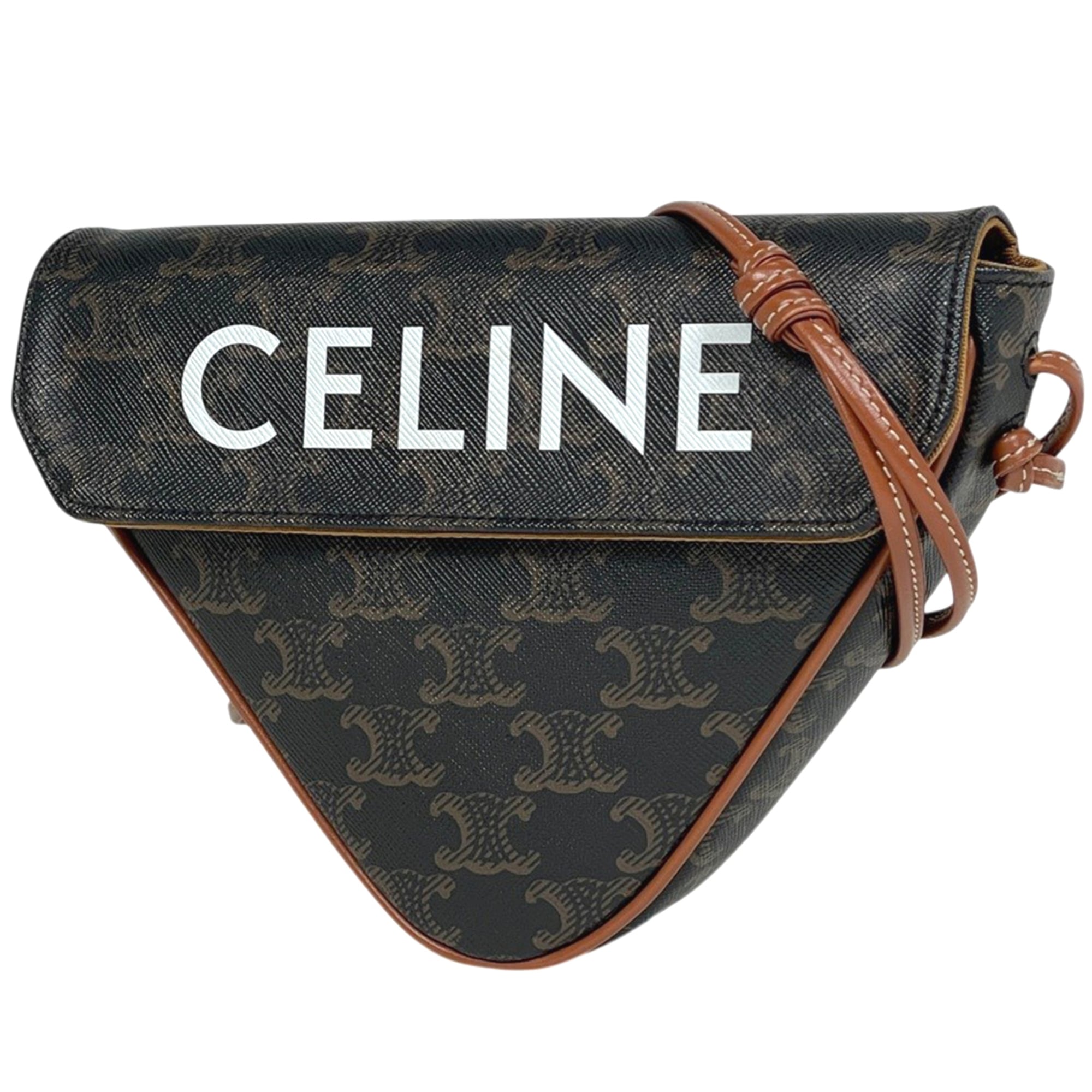 Celine Black Brown Coated Canvas Leather Shoulder Bag (Pre-Owned)