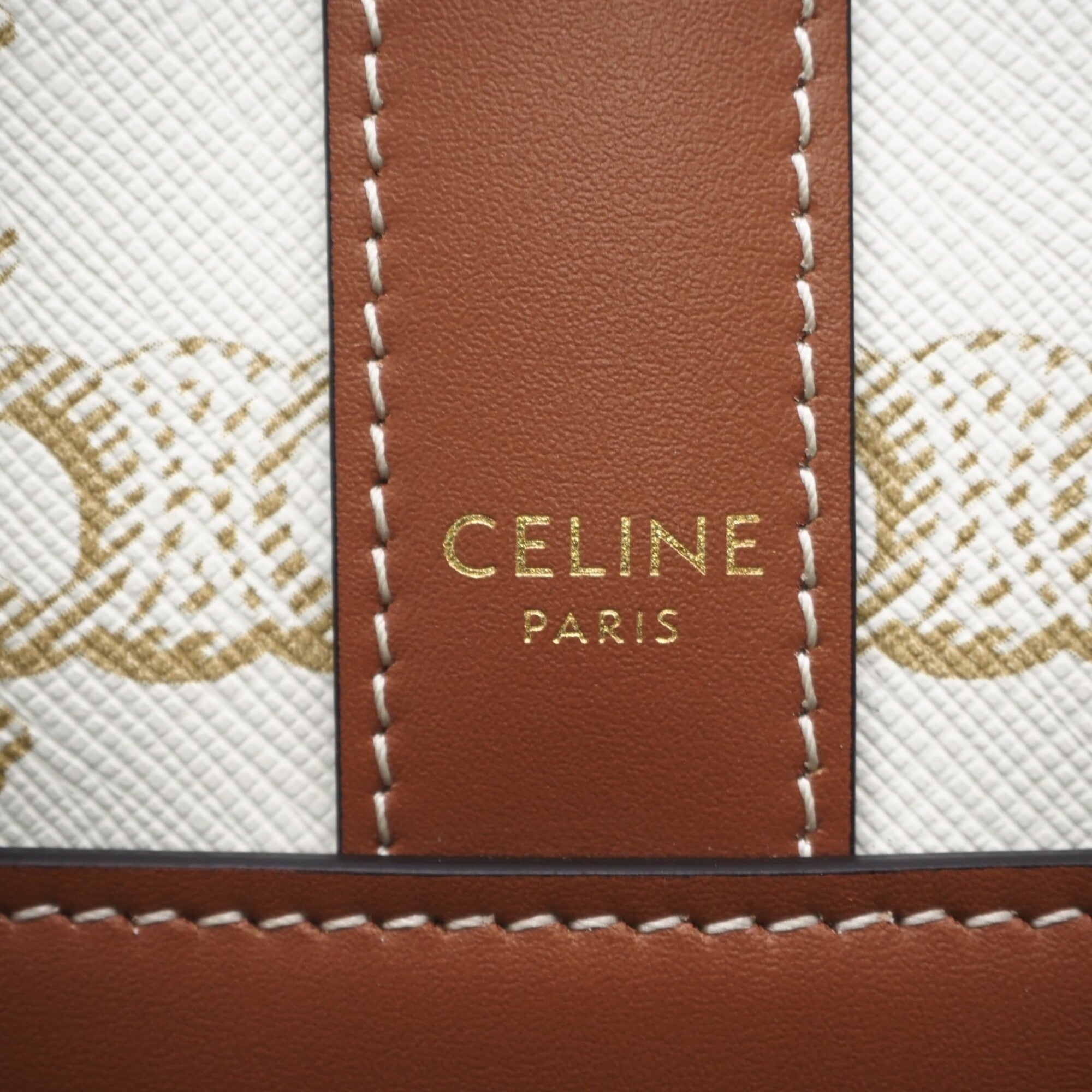 Celine Beige White Coated Canvas Leather Shoulder Bag (Pre-Owned)
