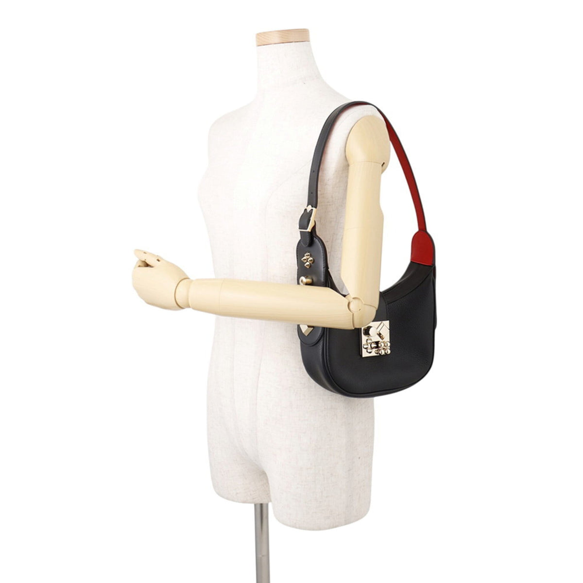 Christian Louboutin Black Red Color Leather Handbag Shoulder Bag (Pre-Owned)