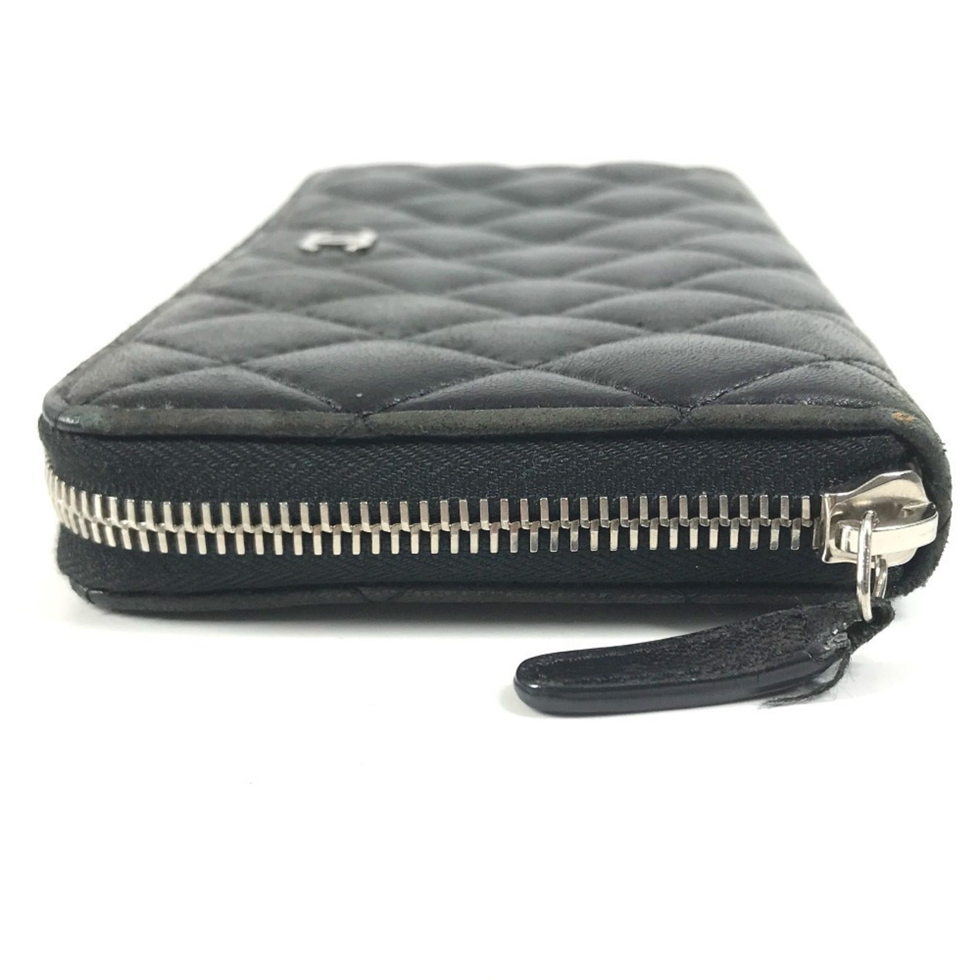 Chanel Matelasse Black Leather Long Wallet (Bi-Fold) (Pre-Owned)