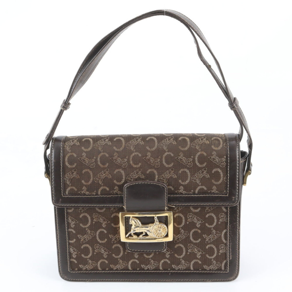 Celine Brown Leather Canvas Shoulder Bag (Pre-Owned)