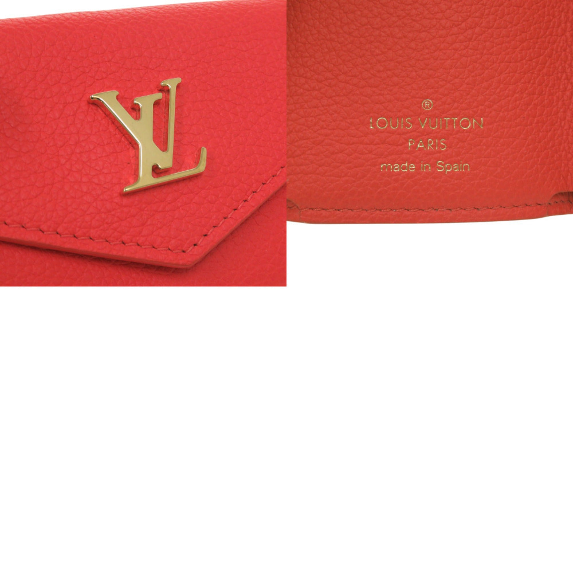 Louis Vuitton Red Color Leather Wallet (Tri-Fold) (Pre-Owned)