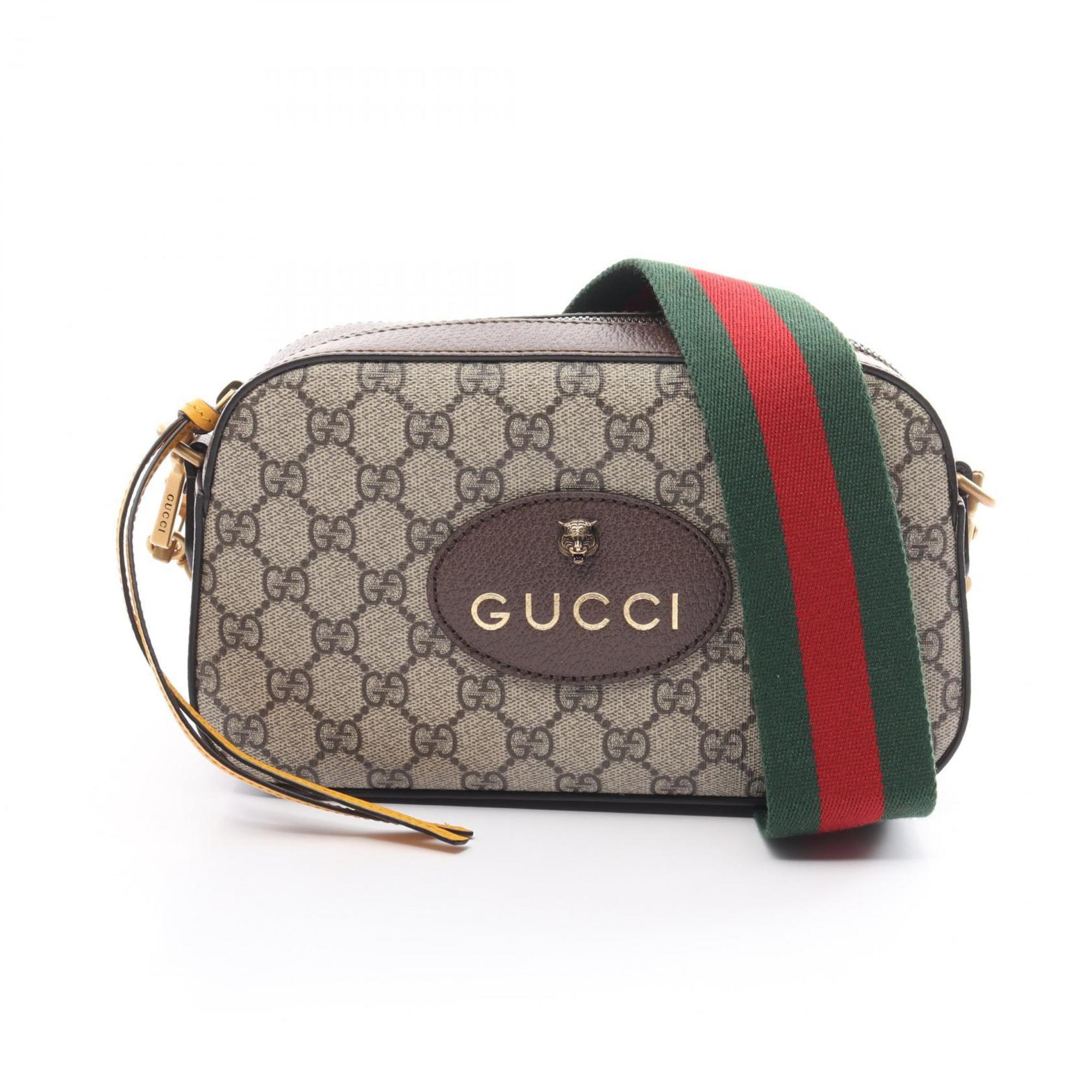 Gucci Beige Brown Multi-Color Coated Canvas Leather Shoulder Bag