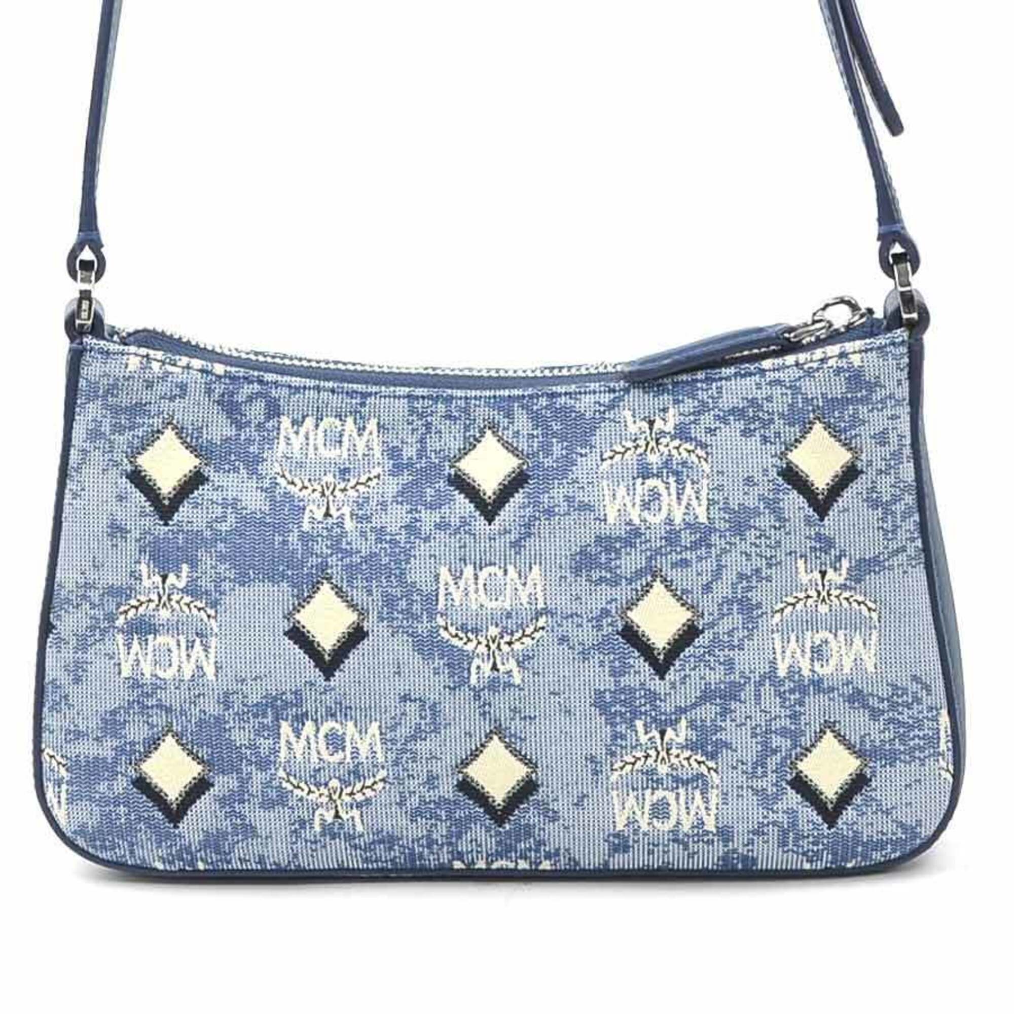 Mcm Blue Canvas Leather Shoulder Bag (Pre-Owned)