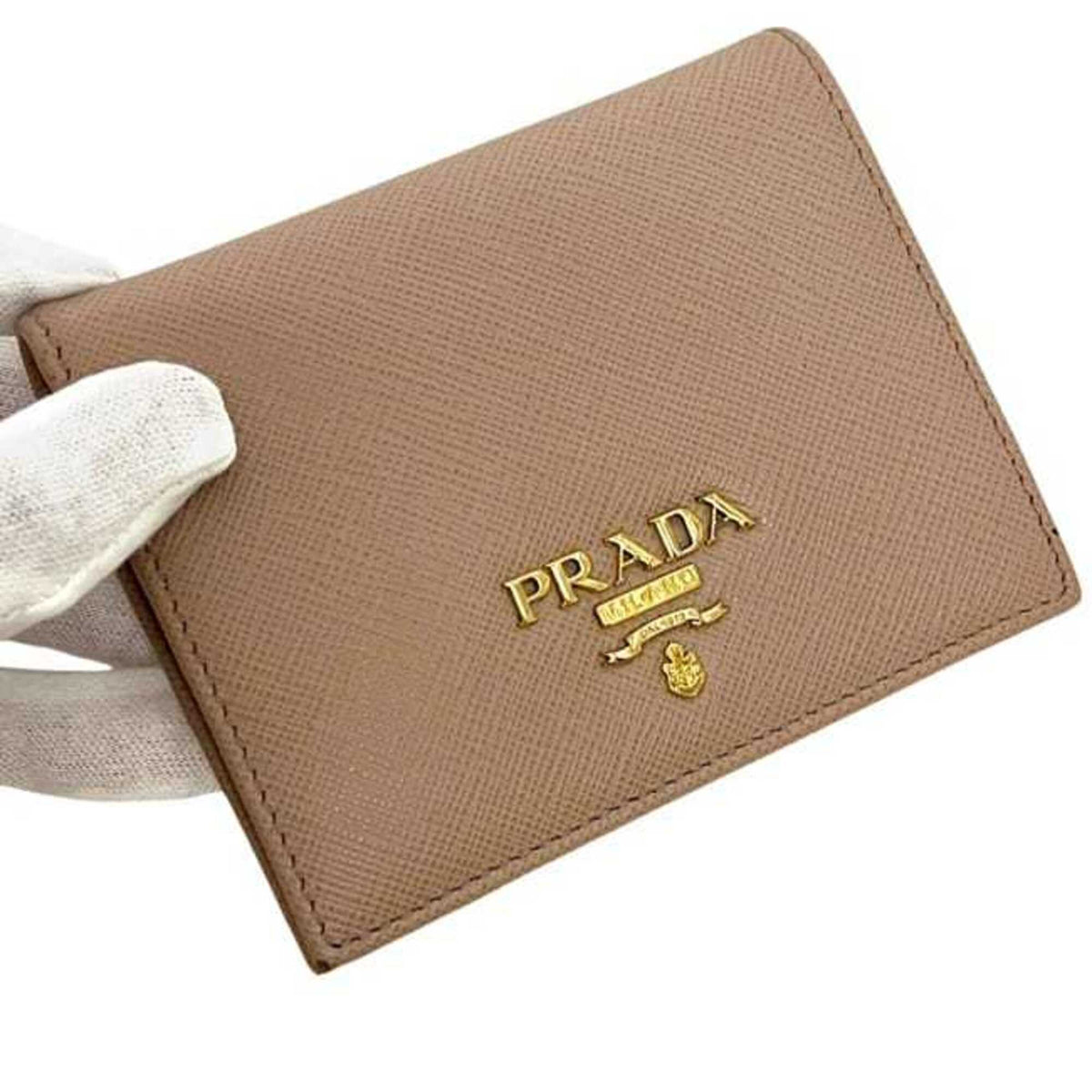 Prada Saffiano Beige Leather Wallet (Bi-Fold) (Pre-Owned)