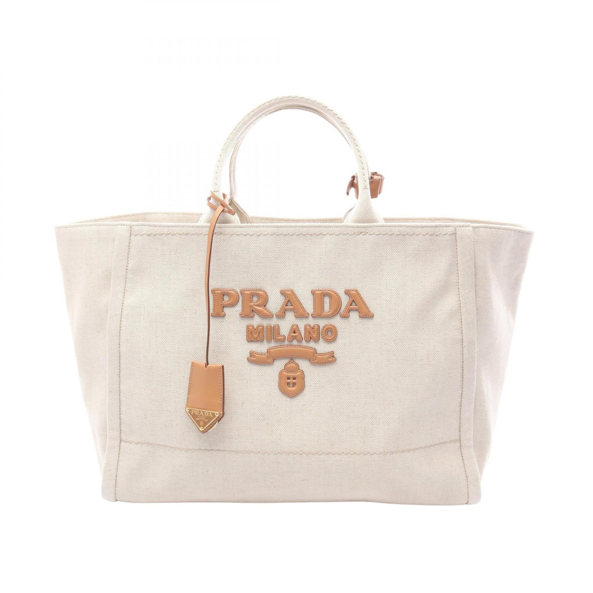 Prada Brown Ivory Canvas Handbag Tote Bag (Pre-Owned)