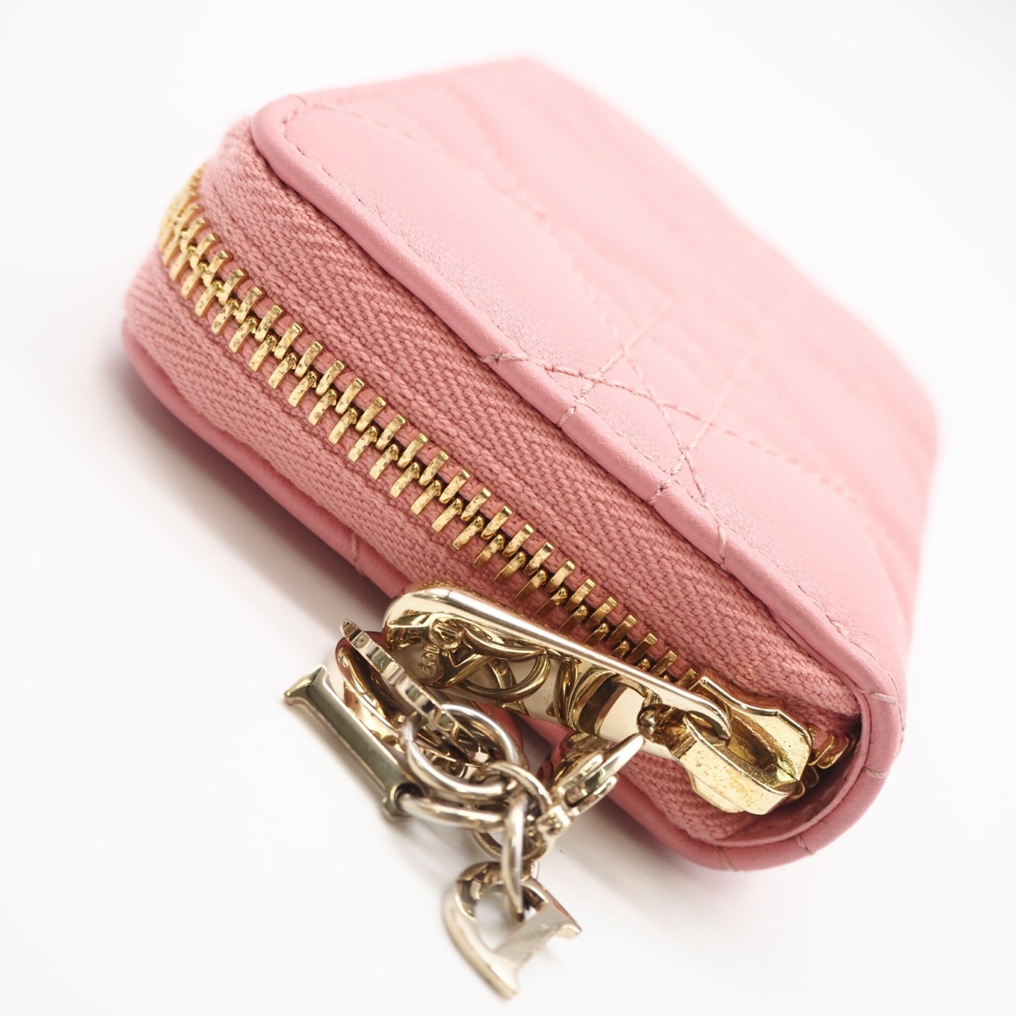 Christian Dior Cannage/Lady Dior Pink Leather Coin Purse/Coin Case (Pre-Owned)