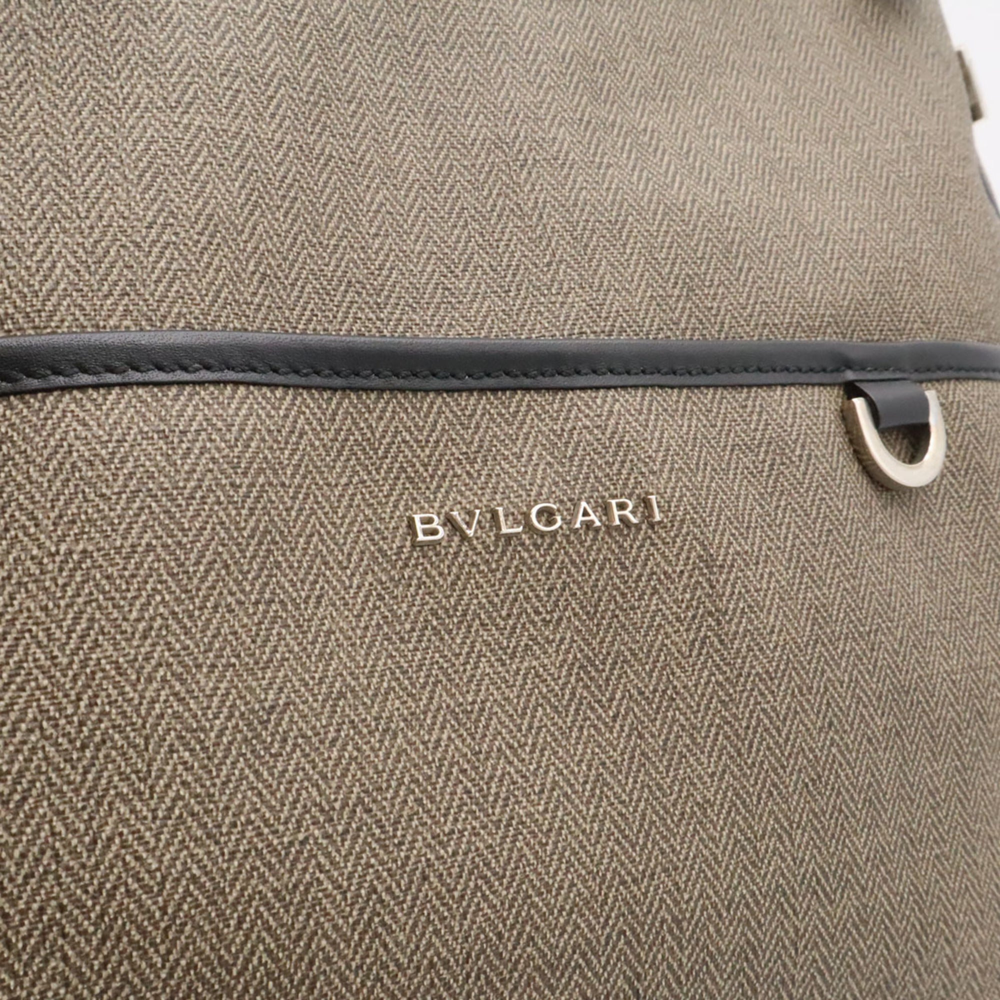 Bvlgari Black Grayish Coated Canvas Leather Shoulder Bag (Pre-Owned)