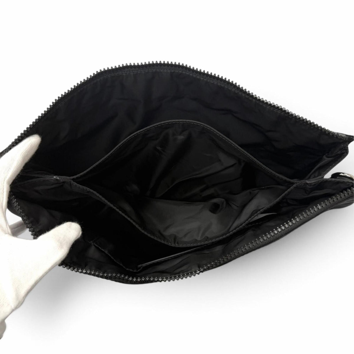 Versace Black Nylon Leather Clutch Bag Shoulder Bag (Pre-Owned)