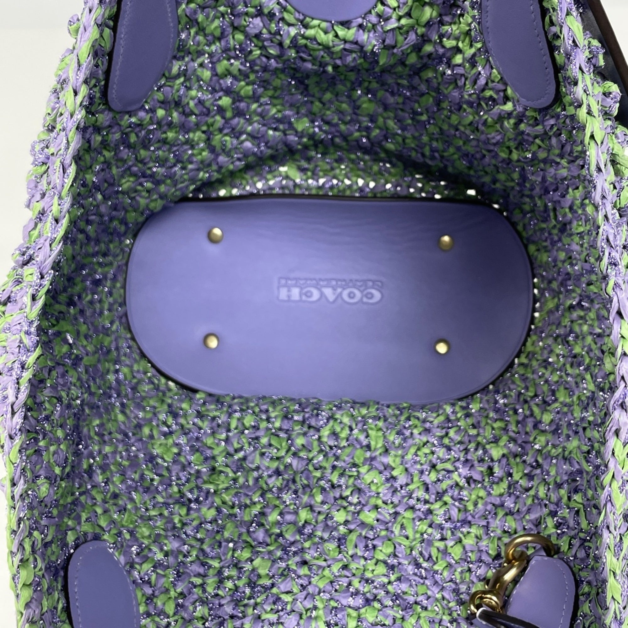 Coach Green Purple Straw Leather Handbag Tote Bag (Pre-Owned)