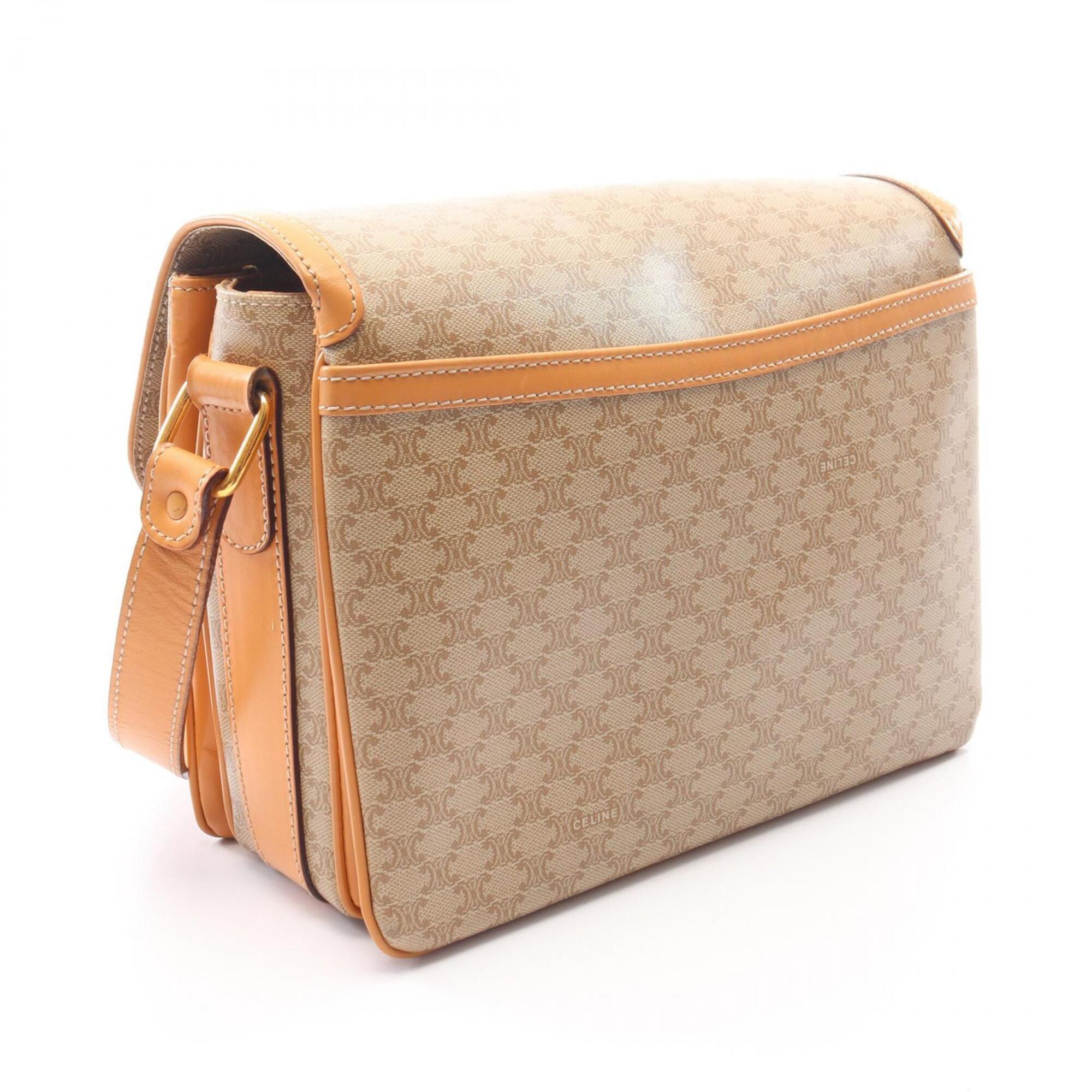 Celine Macadam Beige Brown Coated Canvas Handbag Shoulder Bag (Pre-Owned)