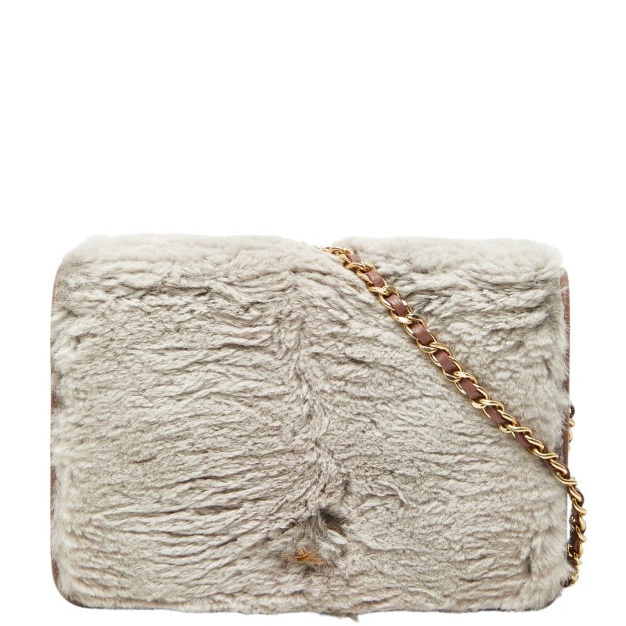 Chanel Gray Pink Fur Leather Shoulder Bag (Pre-Owned)