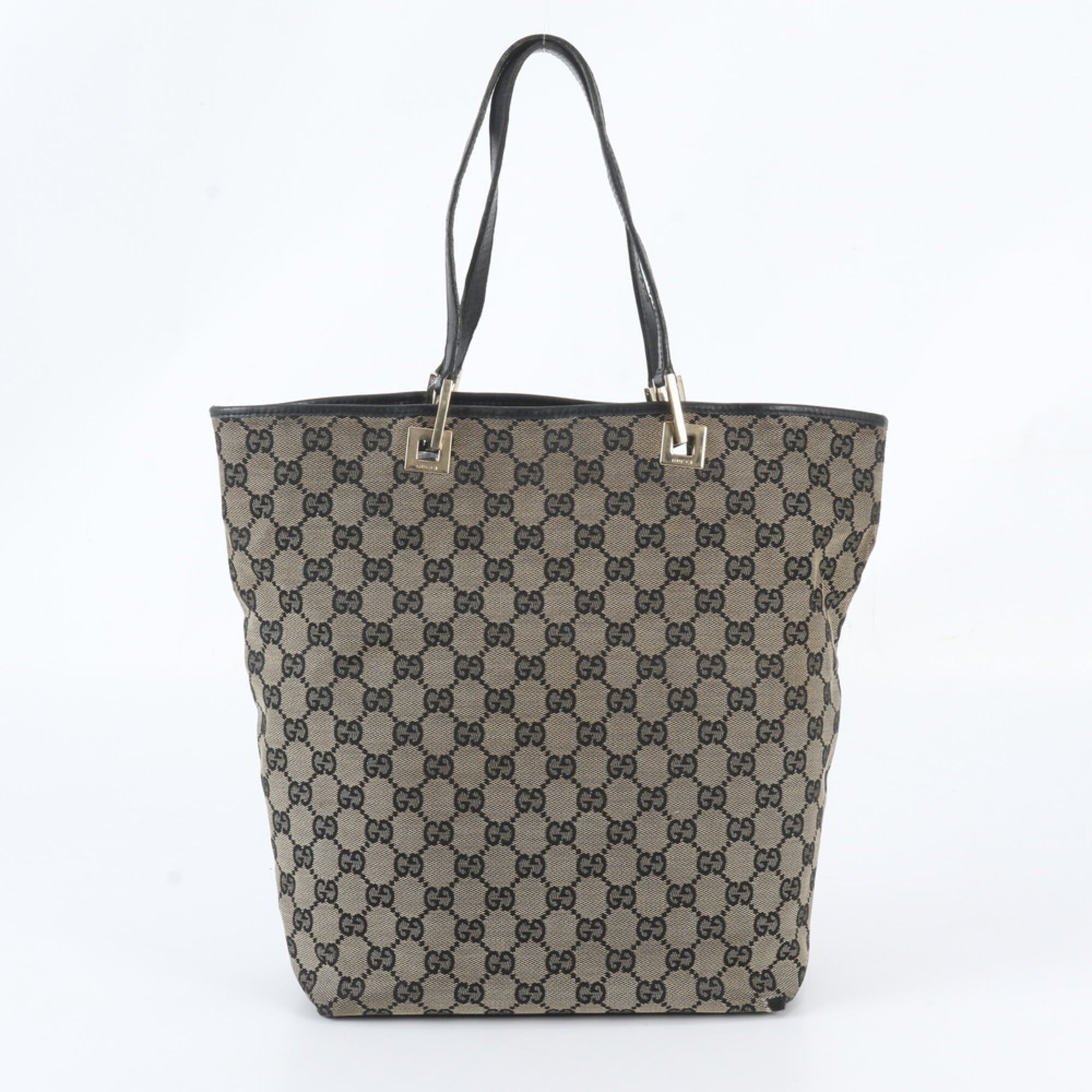 Gucci Black Brown Leather Canvas Handbag Shoulder Bag Tote Bag (Pre-Owned)