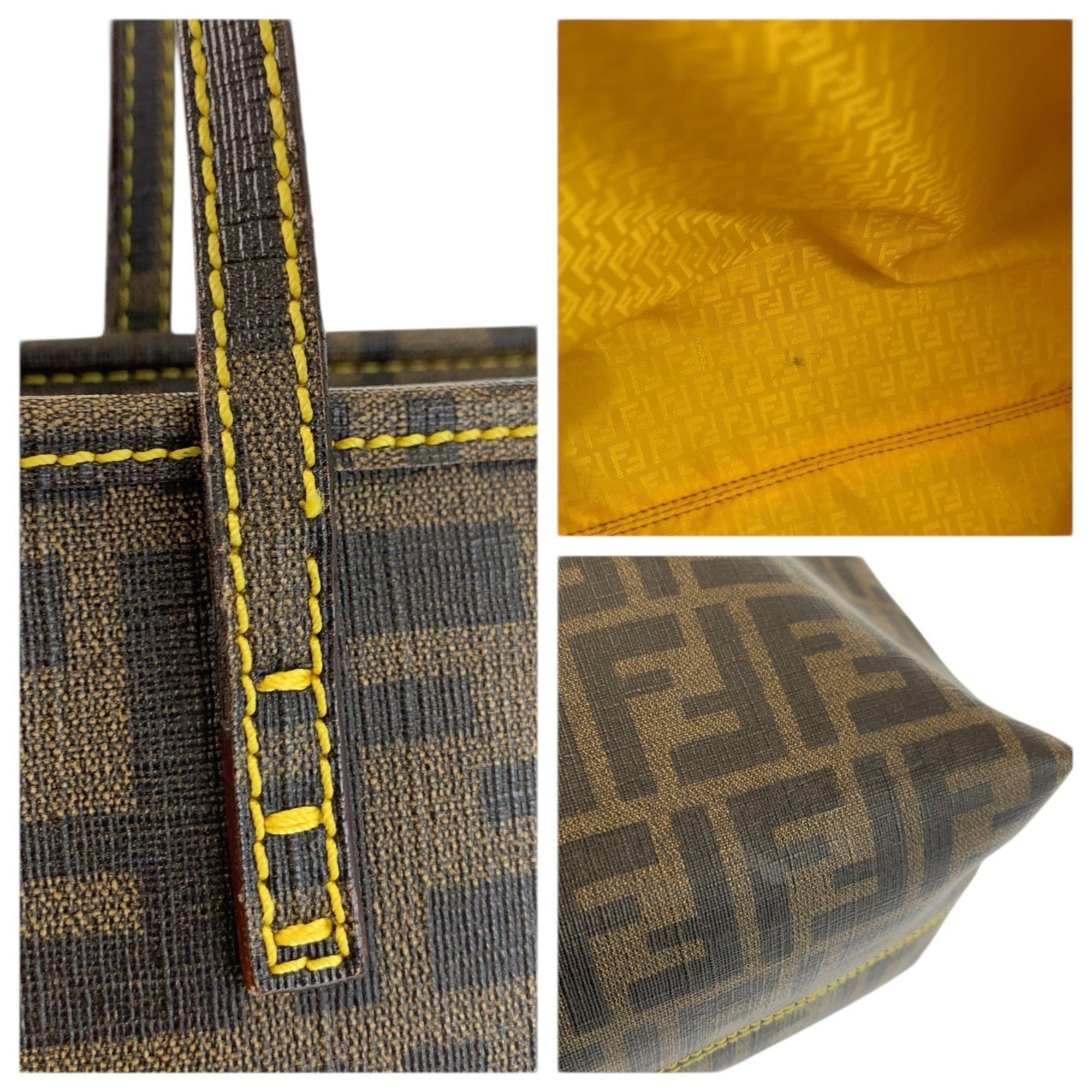 Fendi Zucca Brown Yellow Pvc Shoulder Bag Tote Bag (Pre-Owned)