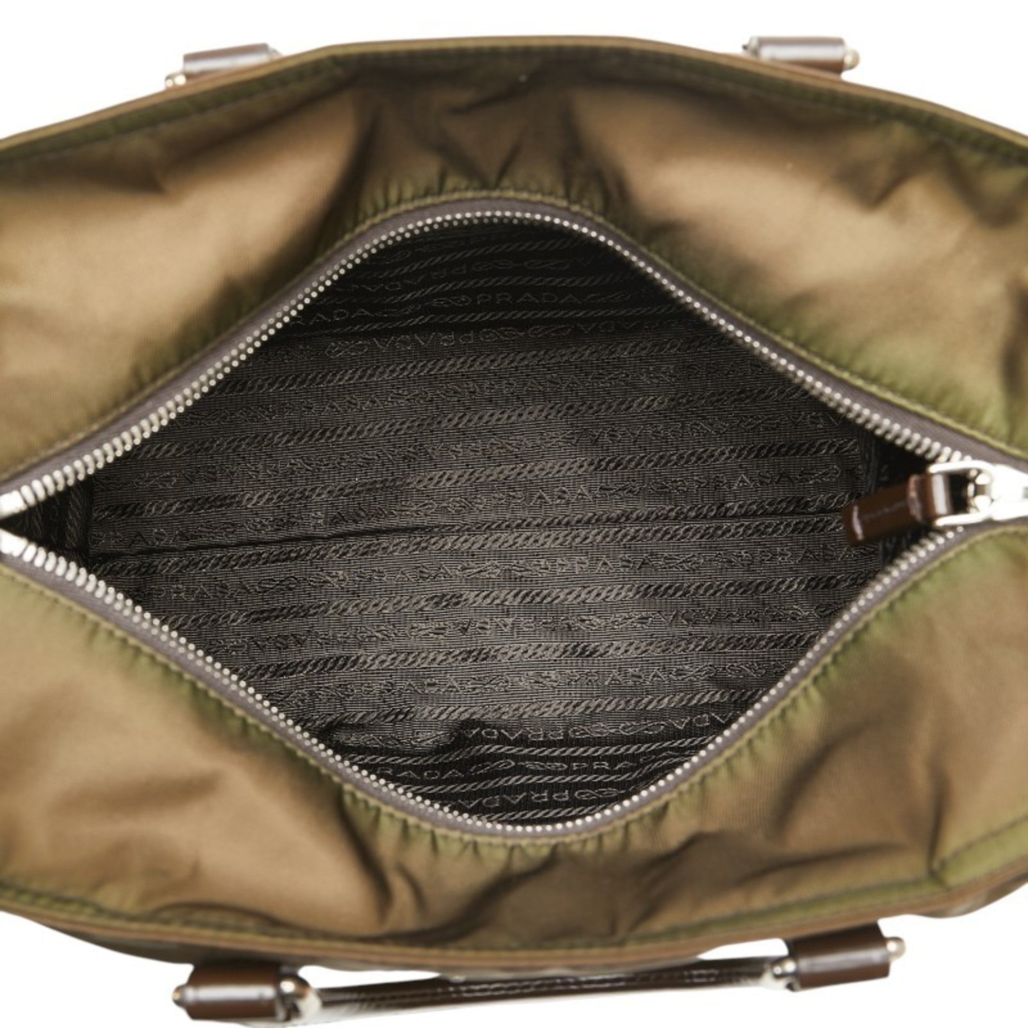 Prada Brown Khaki Nylon Leather Handbag Shoulder Bag (Pre-Owned)