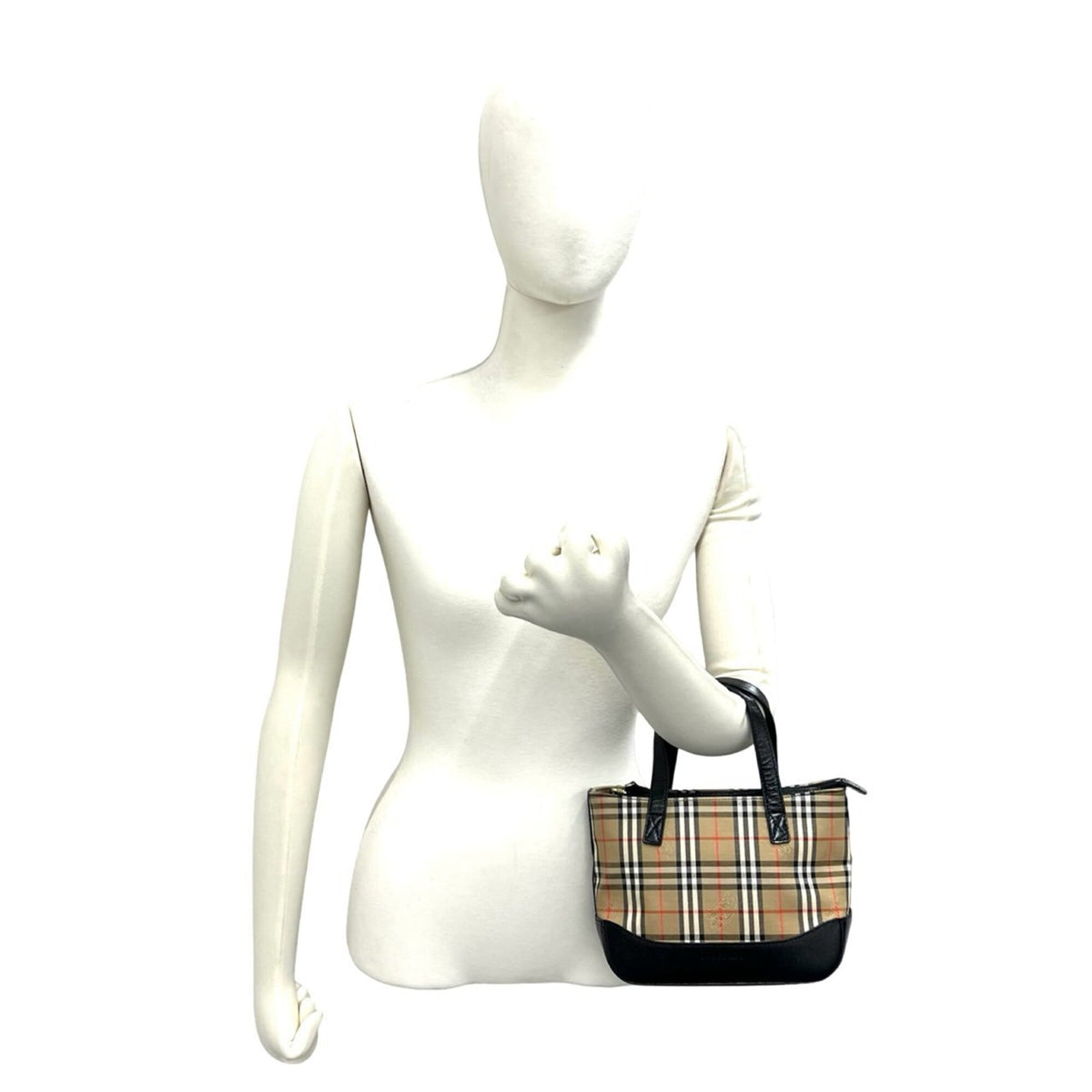 Burberry Beige Black Canvas Leather Handbag Tote Bag (Pre-Owned)