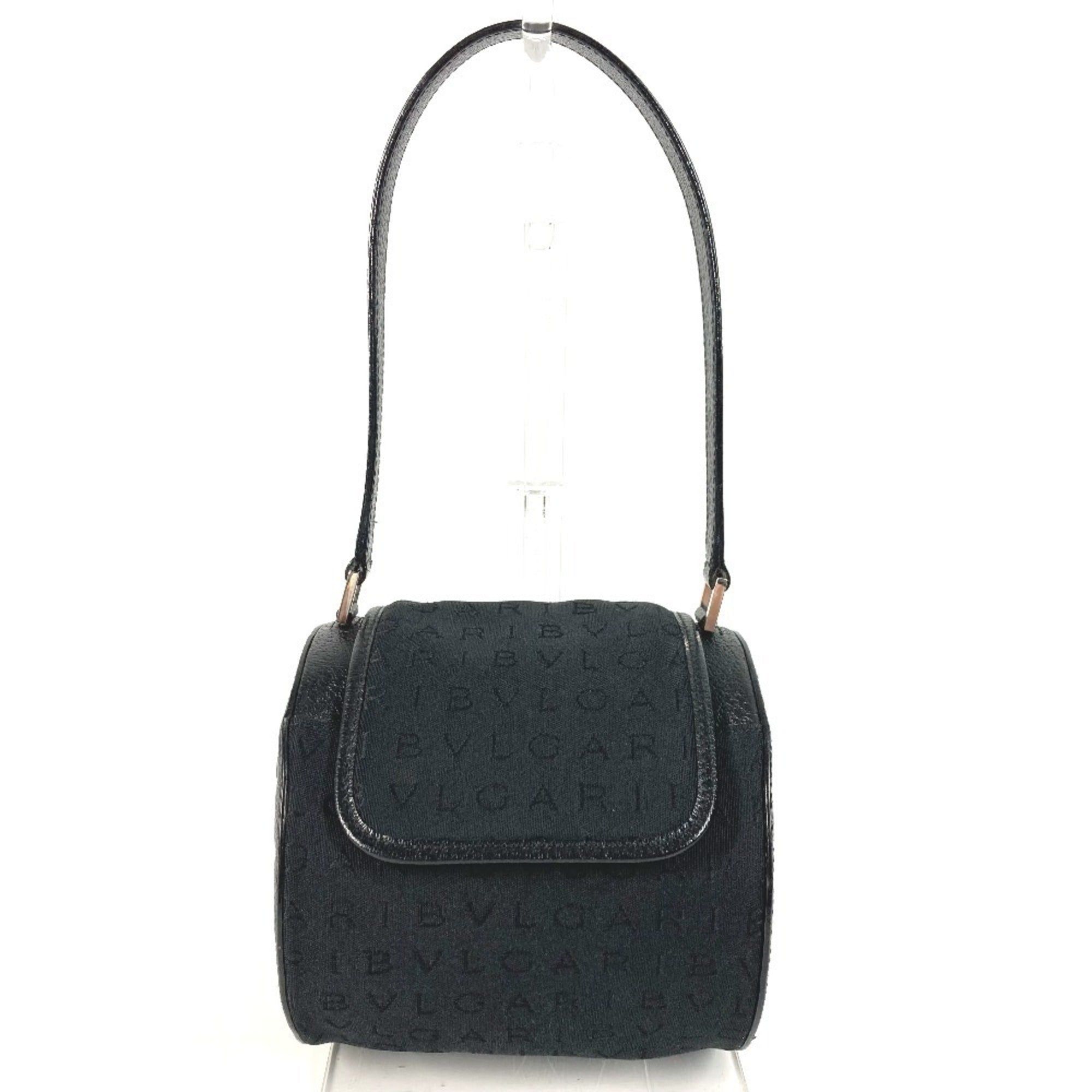 Bvlgari Black Leather Canvas Handbag Shoulder Bag (Pre-Owned)