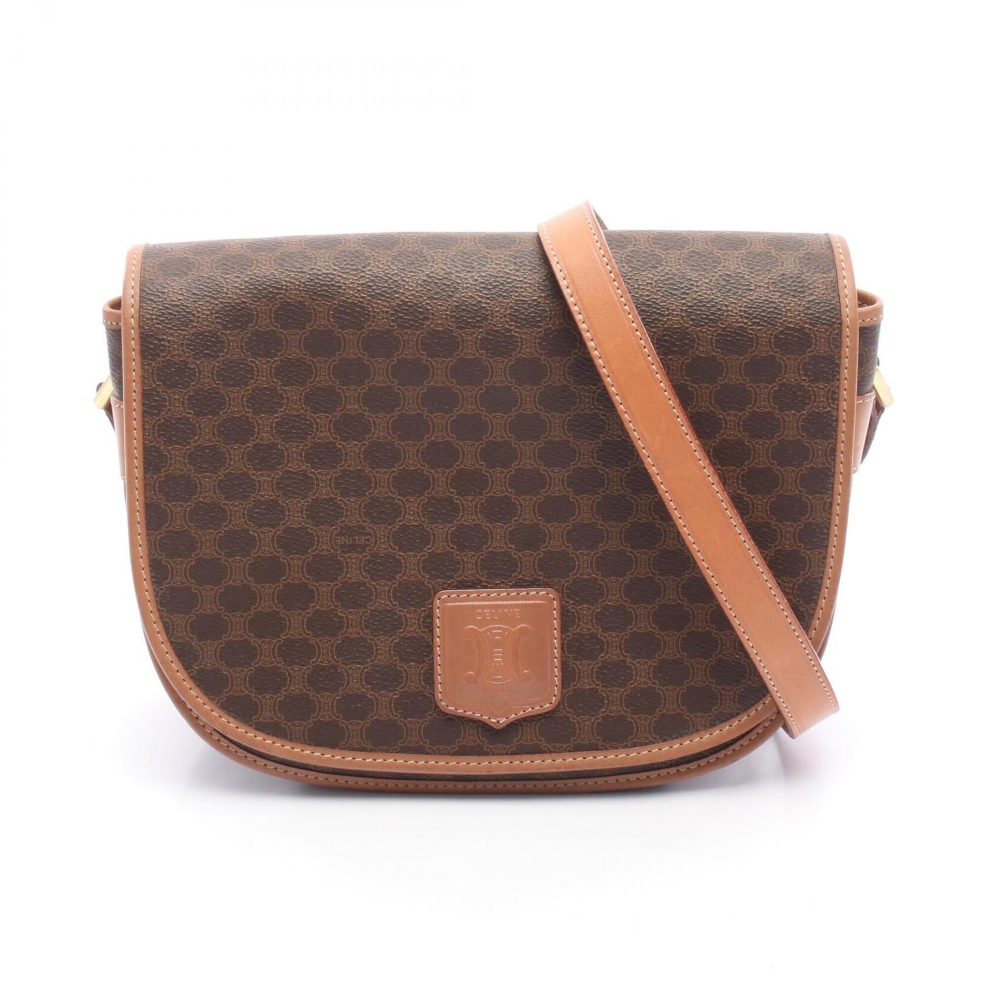 Celine Brown Coated Canvas Leather Handbag Shoulder Bag (Pre-Owned)