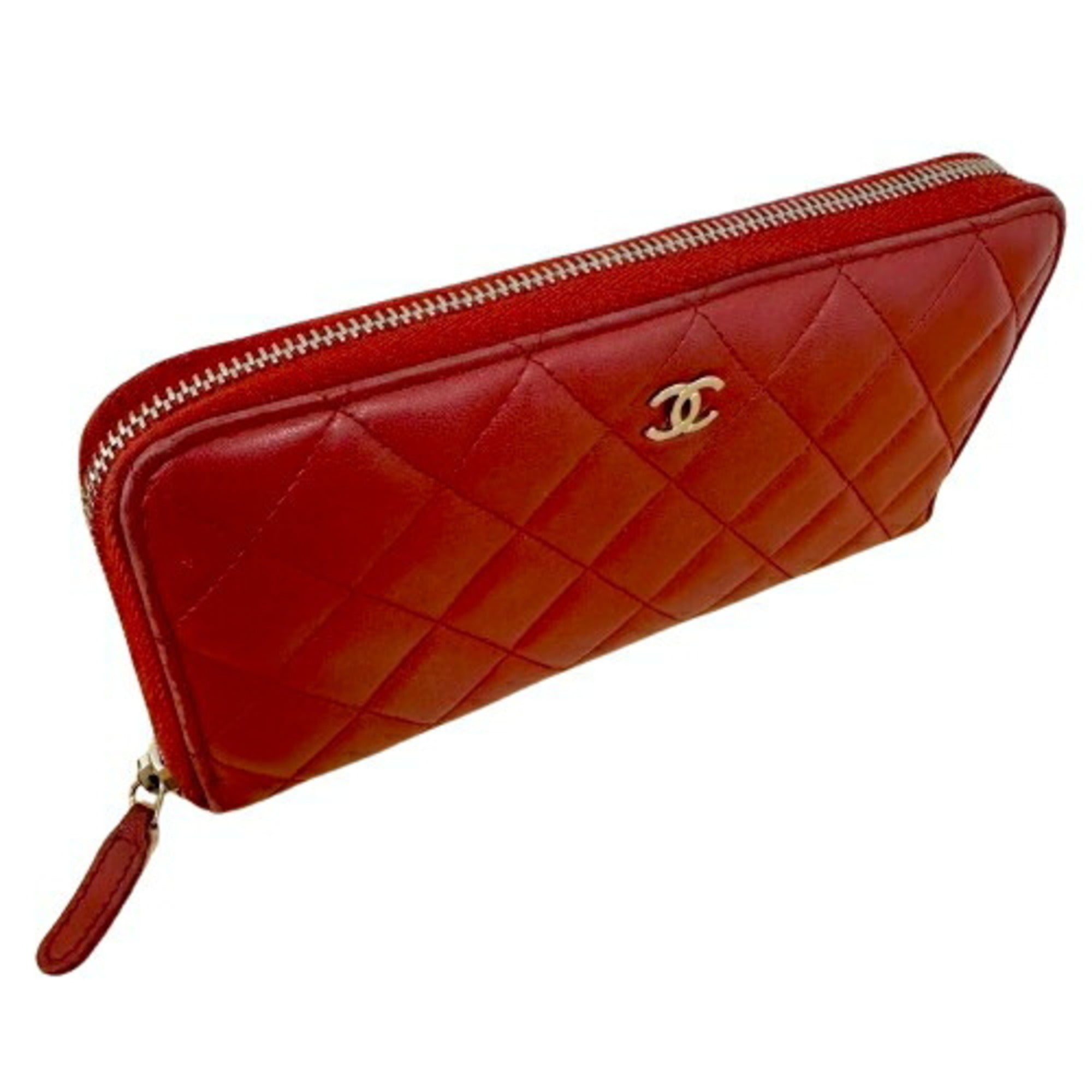 Chanel Matelasse Black Red Color Leather Long Wallet (Bi-Fold) (Pre-Owned)