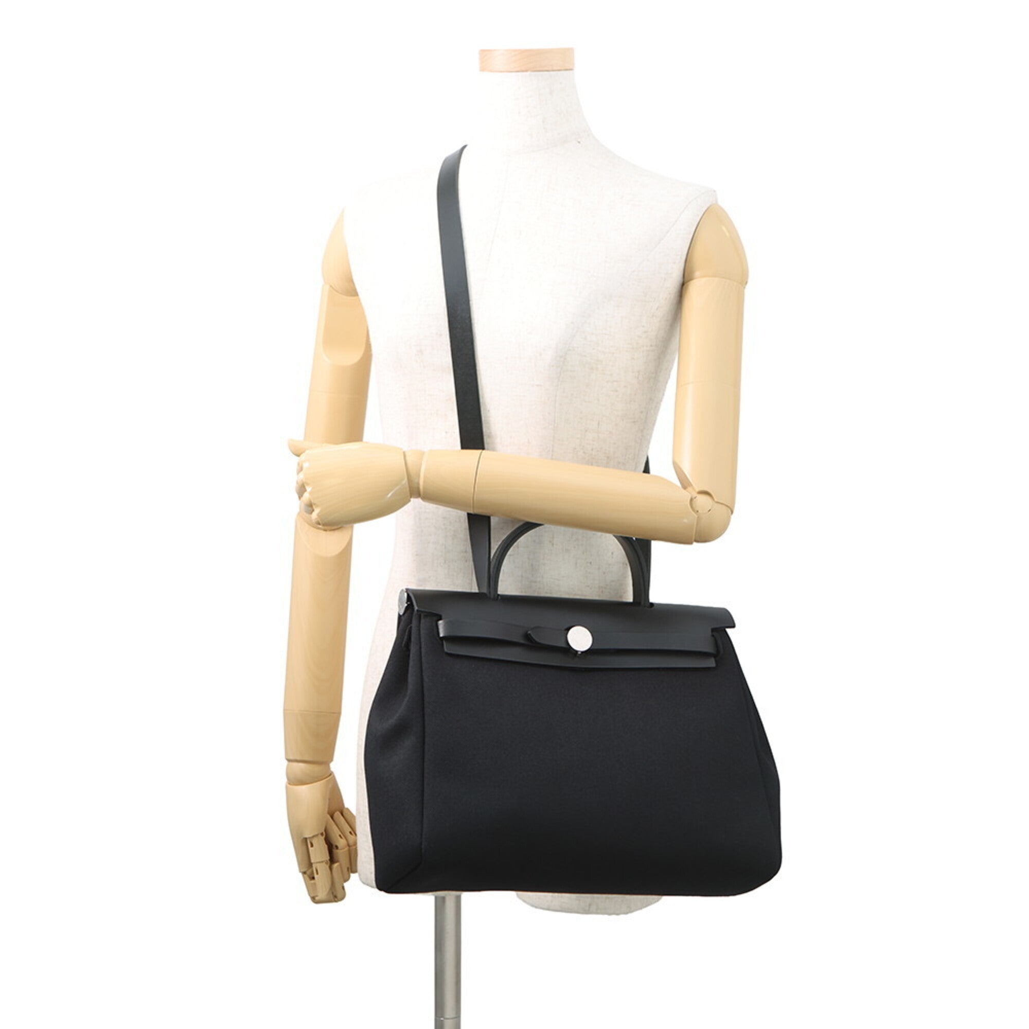 Hermes Black Toile Officier Vache Leather Handbag (Pre-Owned)