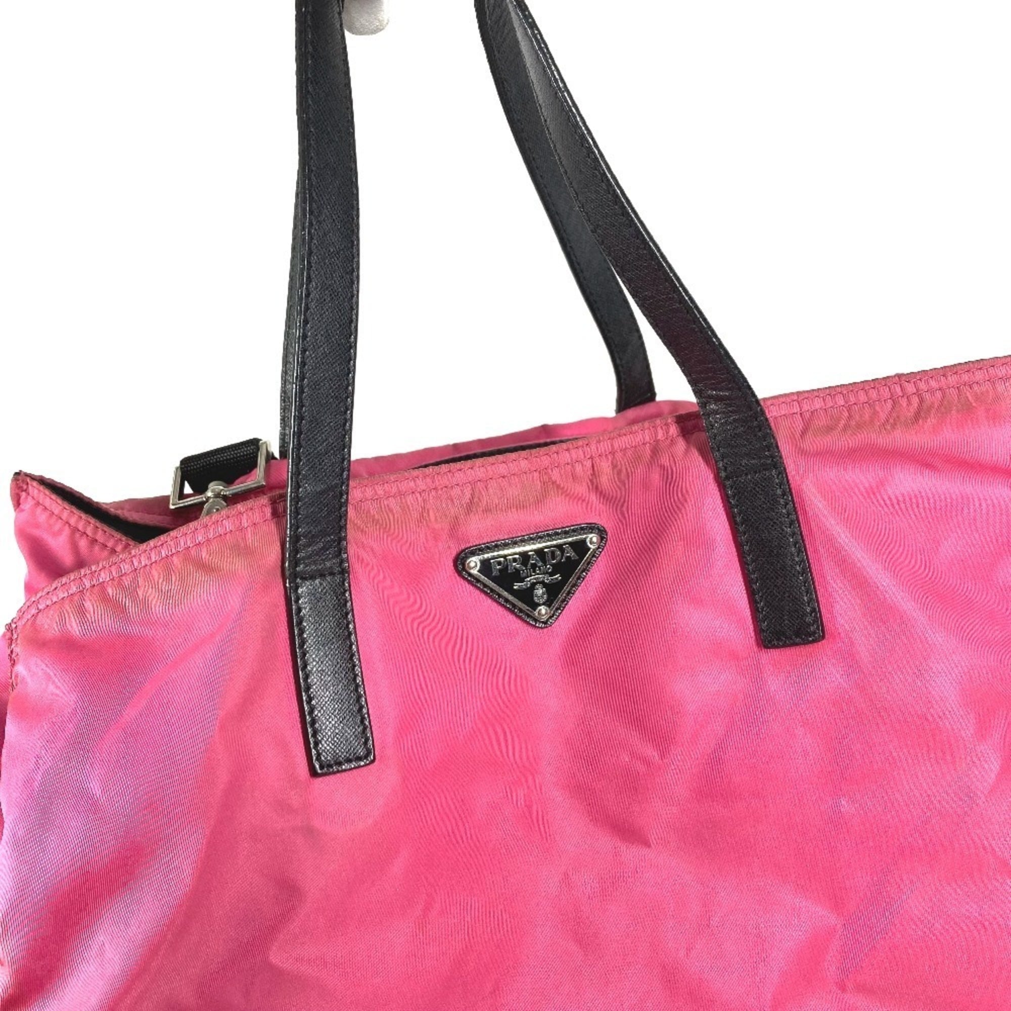 Prada Black Pink Nylon Leather Handbag Shoulder Bag Tote Bag (Pre-Owned)