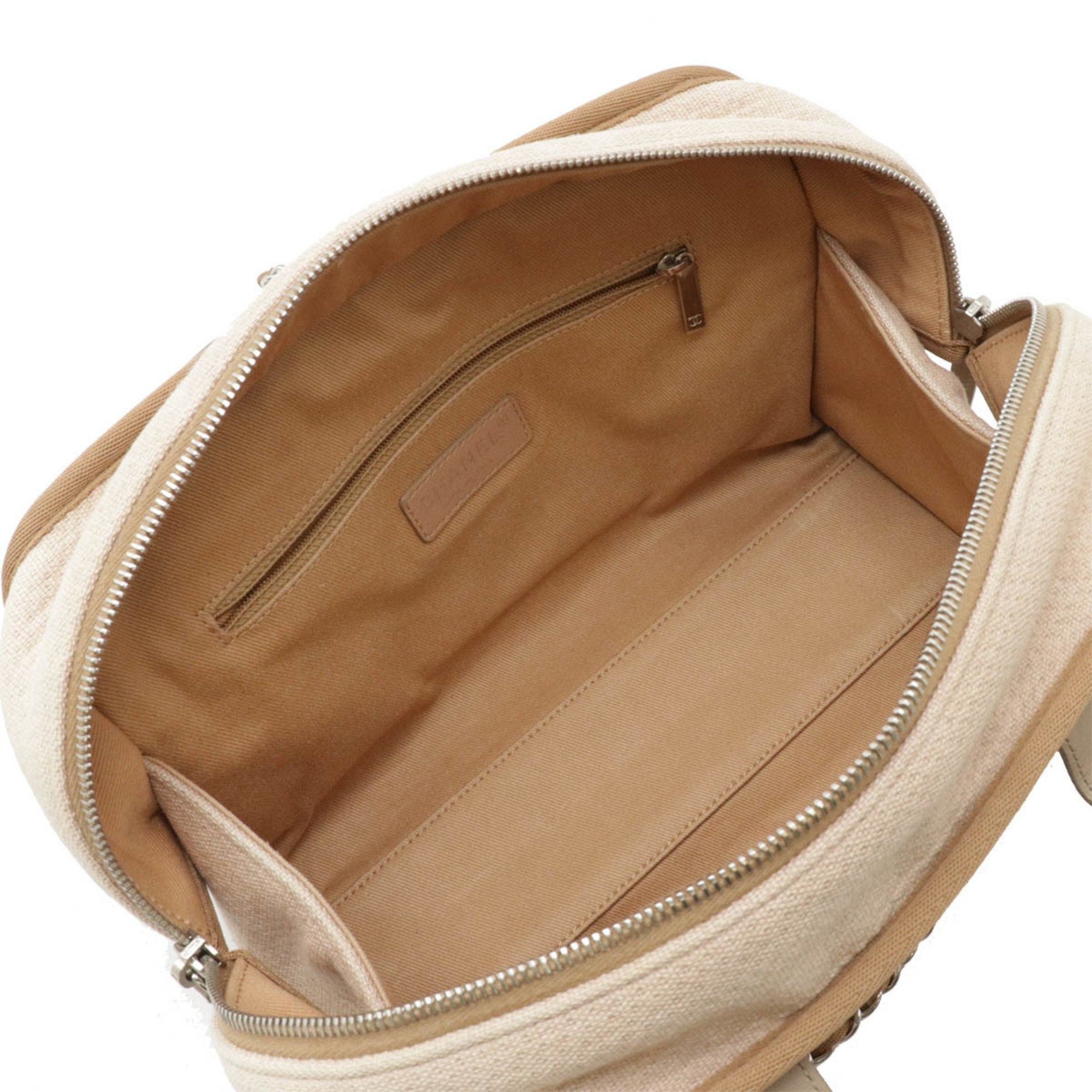 Chanel Beige Brown Grayish Canvas Leather Handbag (Pre-Owned)