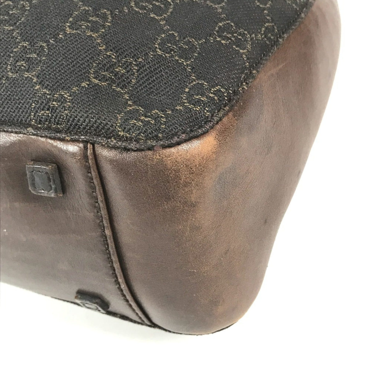Gucci Brown Leather Canvas Handbag Shoulder Bag Tote Bag (Pre-Owned)