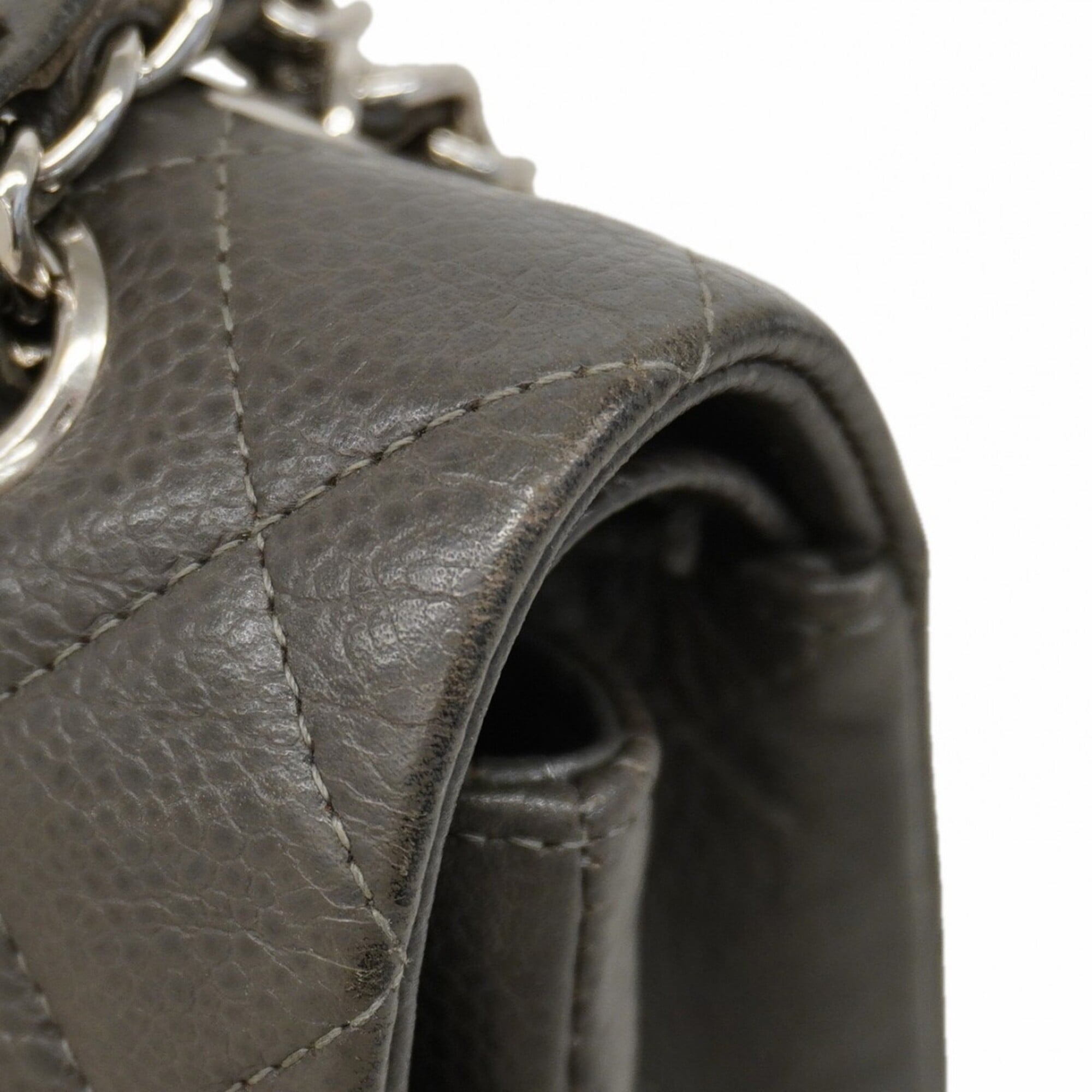 Chanel Gray Grained Calfskin Shoulder Bag (Pre-Owned)