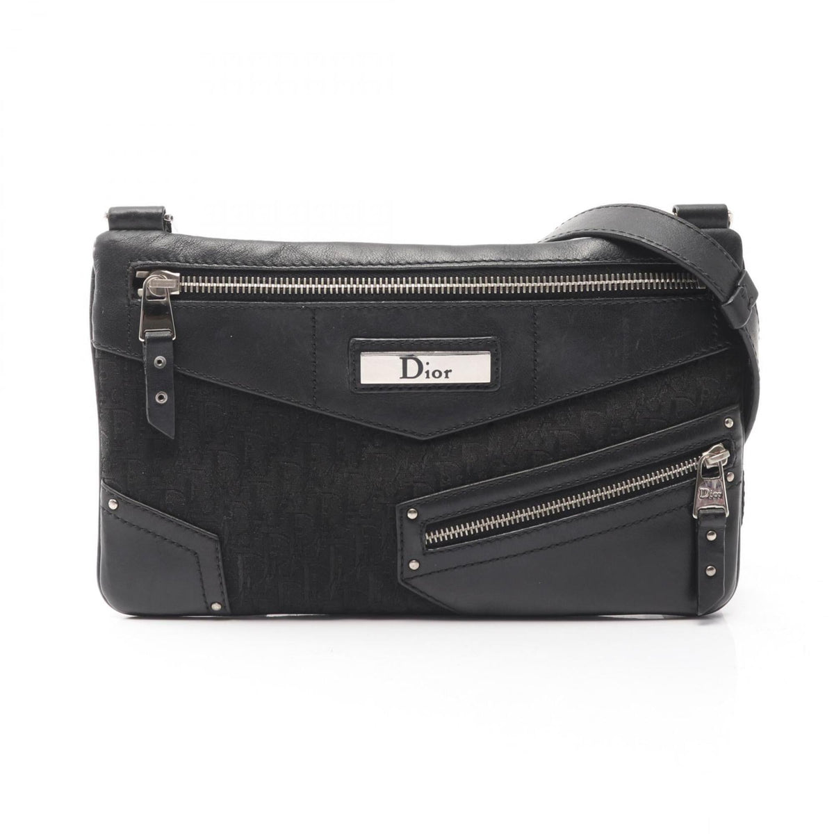 Christian Dior Black Canvas Leather Handbag Shoulder Bag (Pre-Owned)