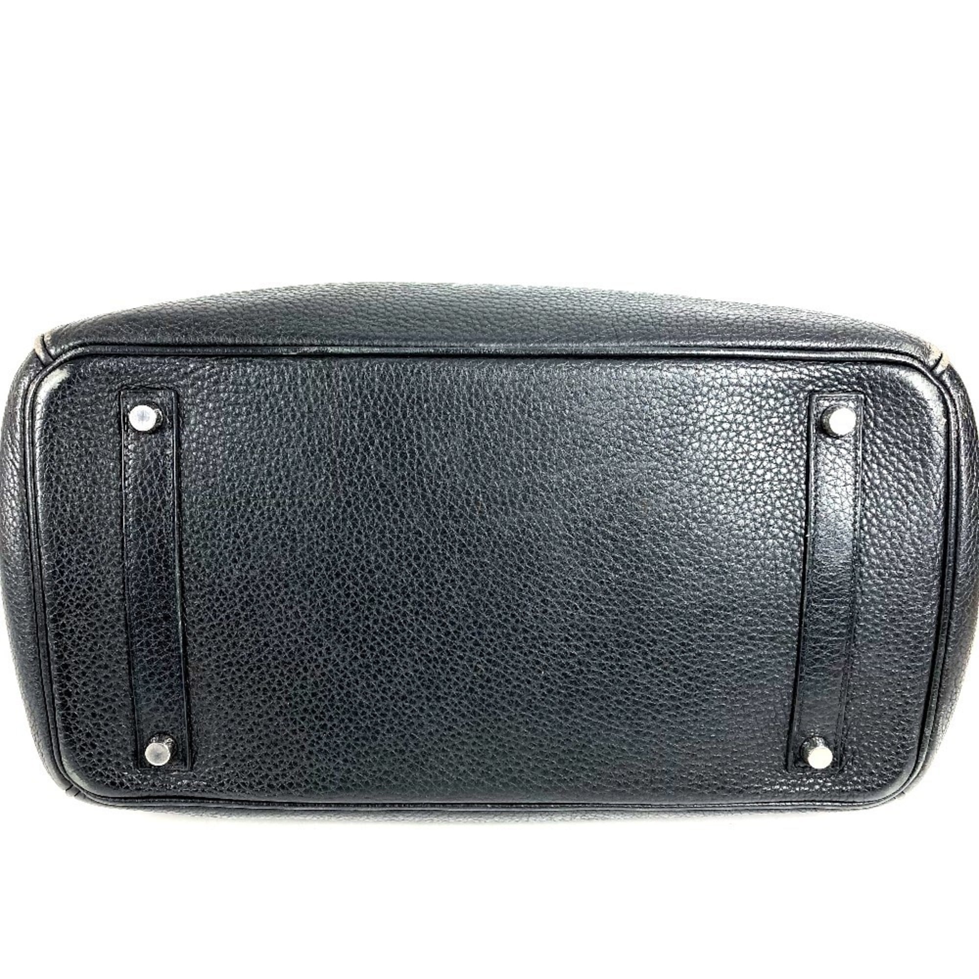 Hermes Birkin Black Leather Handbag Tote Bag (Pre-Owned)