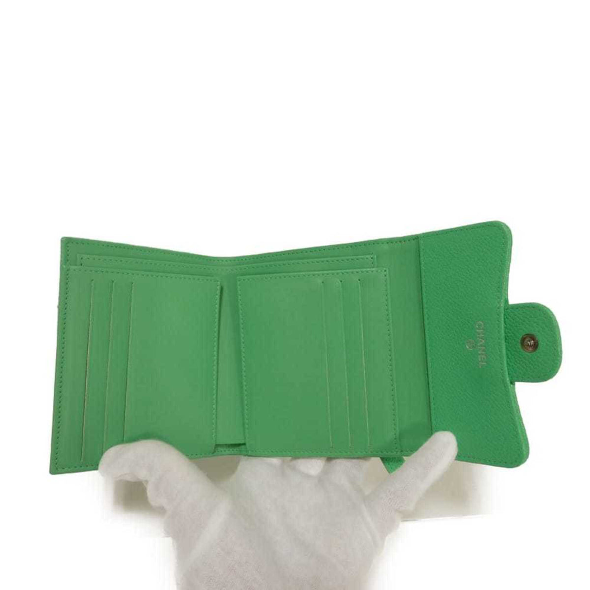 Chanel Light Green Grained Calfskin Wallet (Tri-Fold) (Pre-Owned)