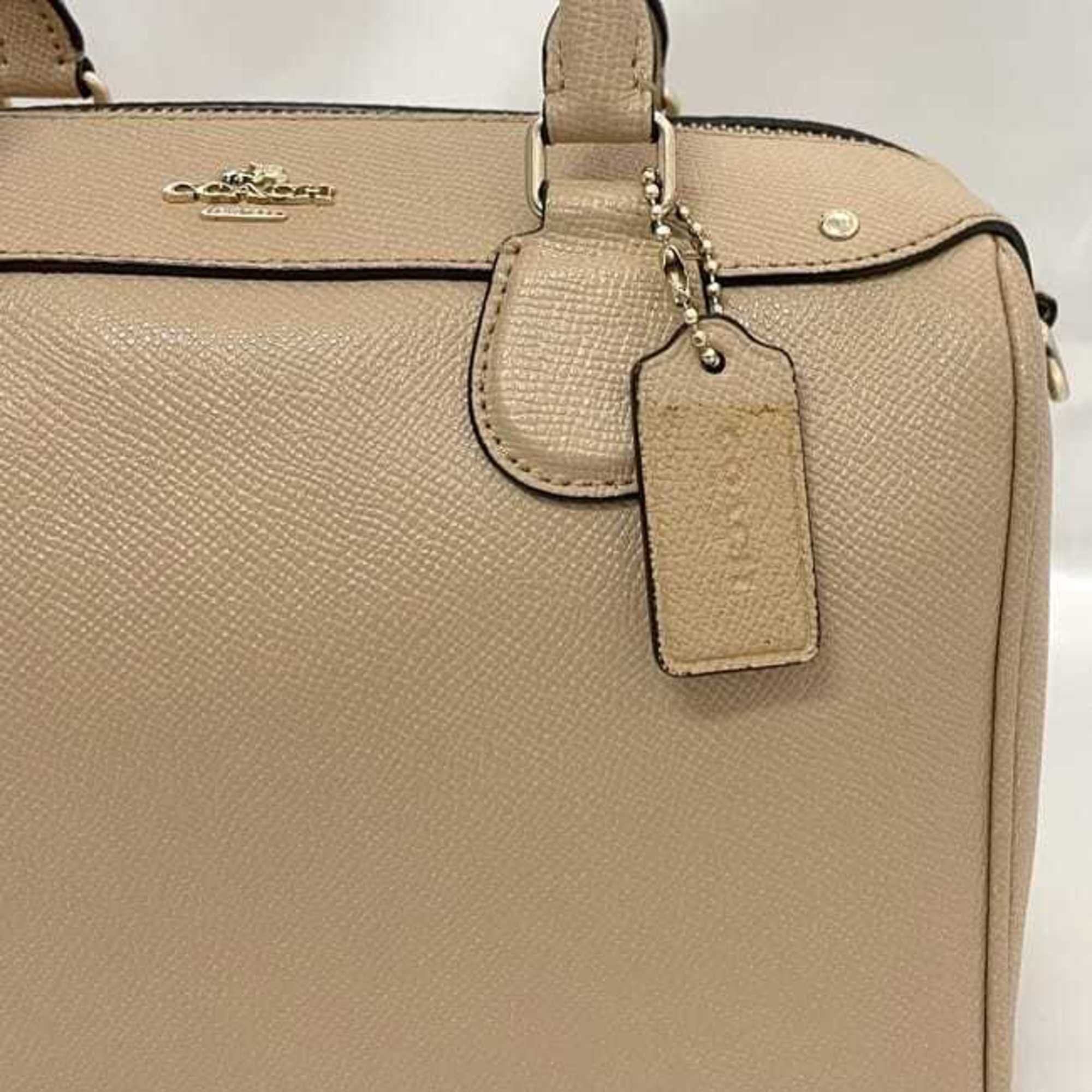 Coach Beige Leather Boston Bag Handbag Shoulder Bag (Pre-Owned)