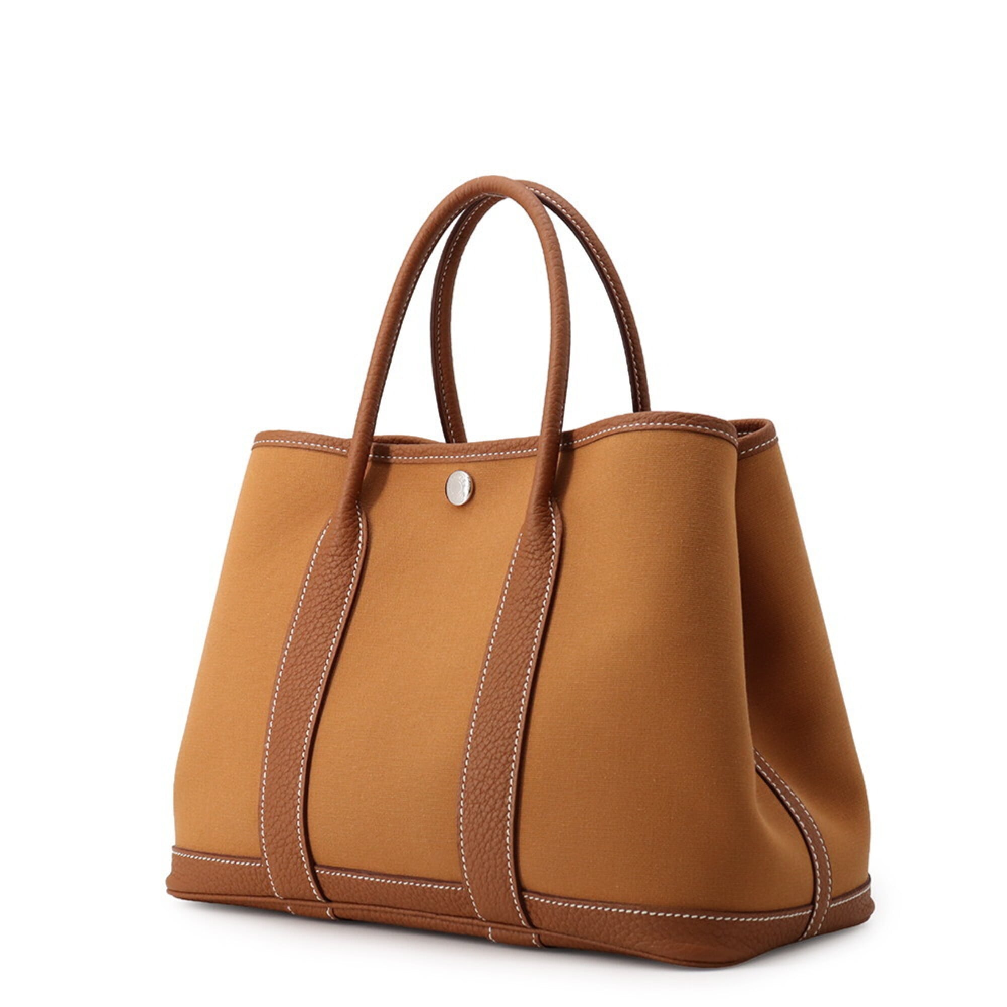 Hermes Garden Gold Negonda Leather Toile Officier Handbag Tote Bag (Pre-Owned)