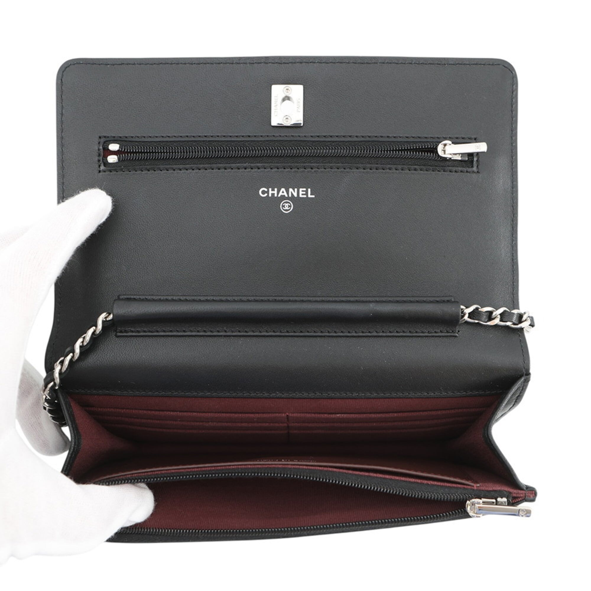 Chanel Black Leather Chain/Shoulder Wallet (Pre-Owned)